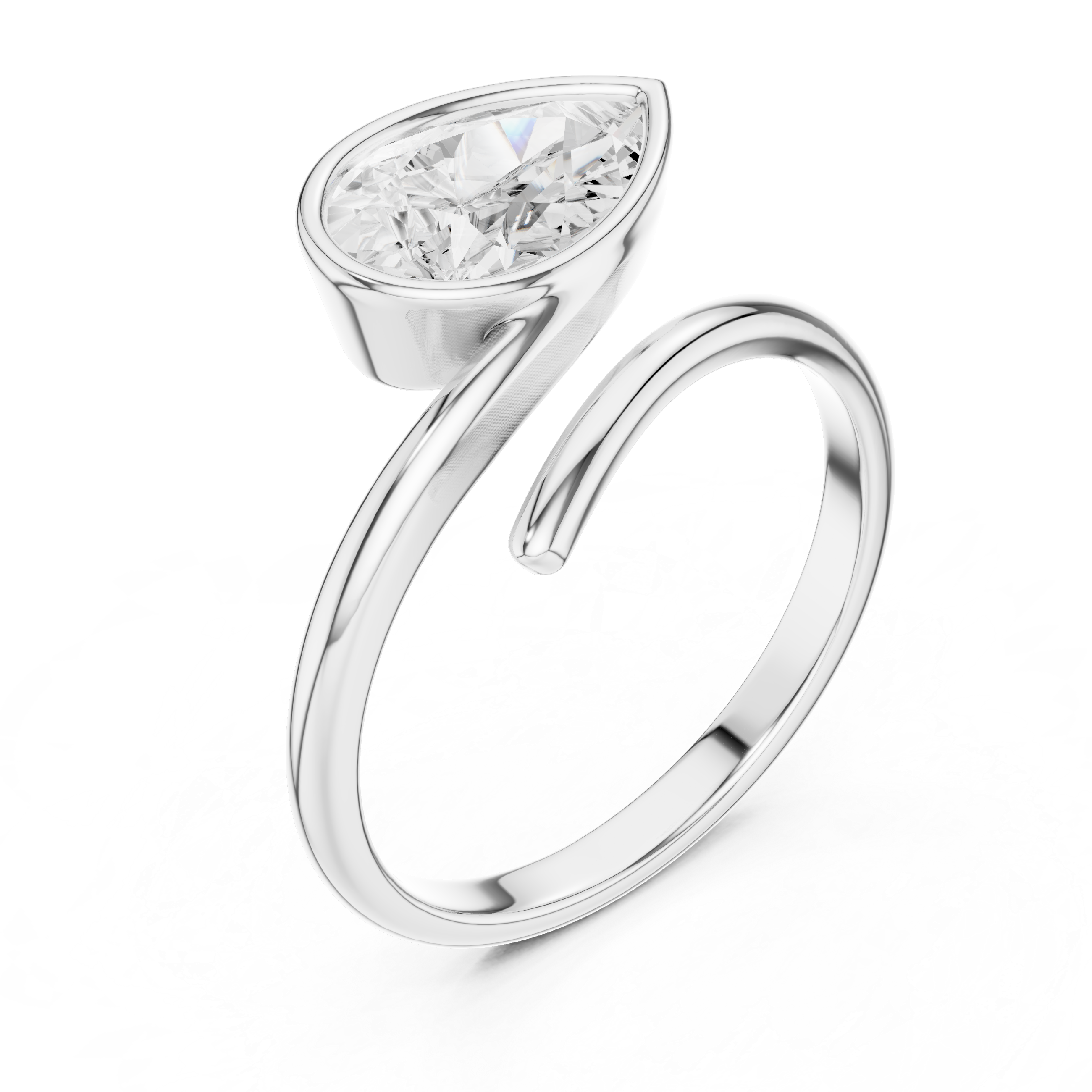 Pear Shaped Bezel Set Diamond Twist Band Ring with Modern Elegance