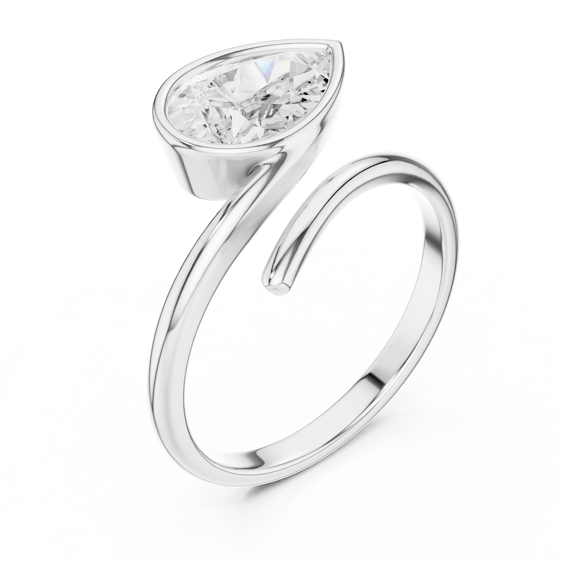 Pear Shaped Bezel Set Diamond Twist Band Ring with Modern Elegance