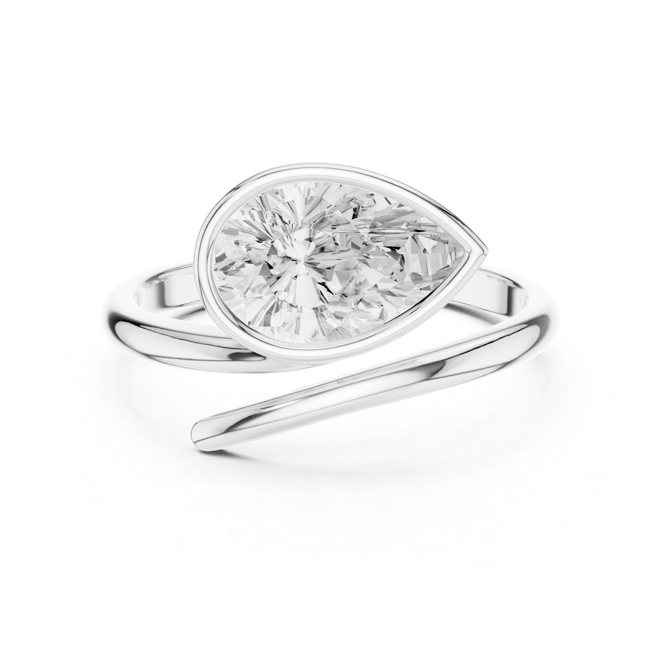 Pear Shaped Bezel Set Diamond Twist Band Ring with Modern Elegance