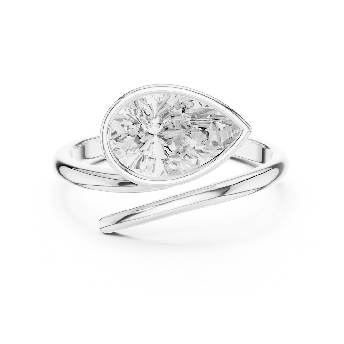 Pear Shaped Bezel Set Diamond Twist Band Ring with Modern Elegance