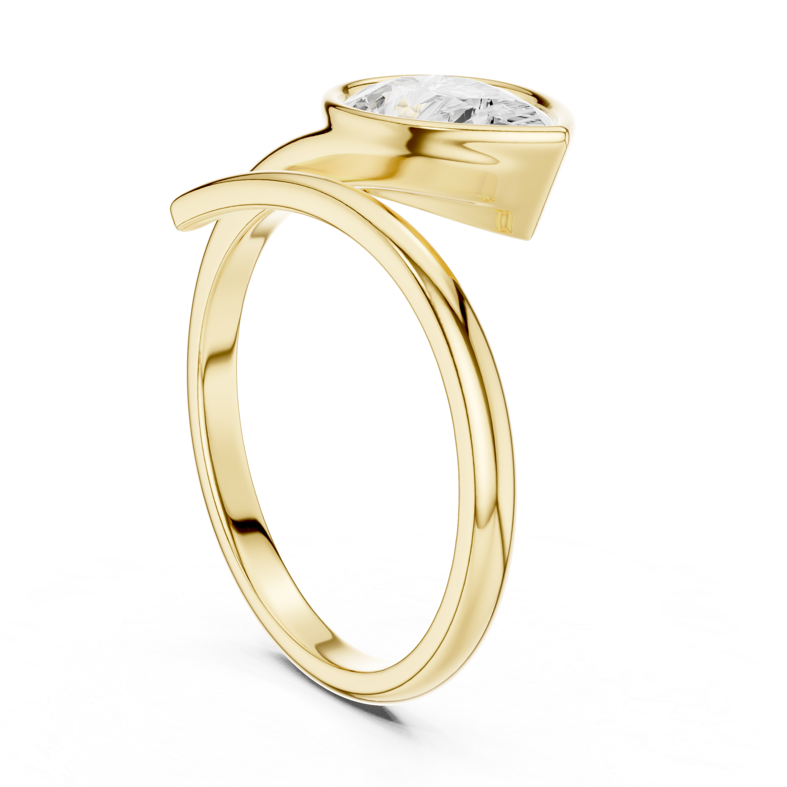 Pear Shaped Bezel Set Diamond Twist Band Ring with Modern Elegance