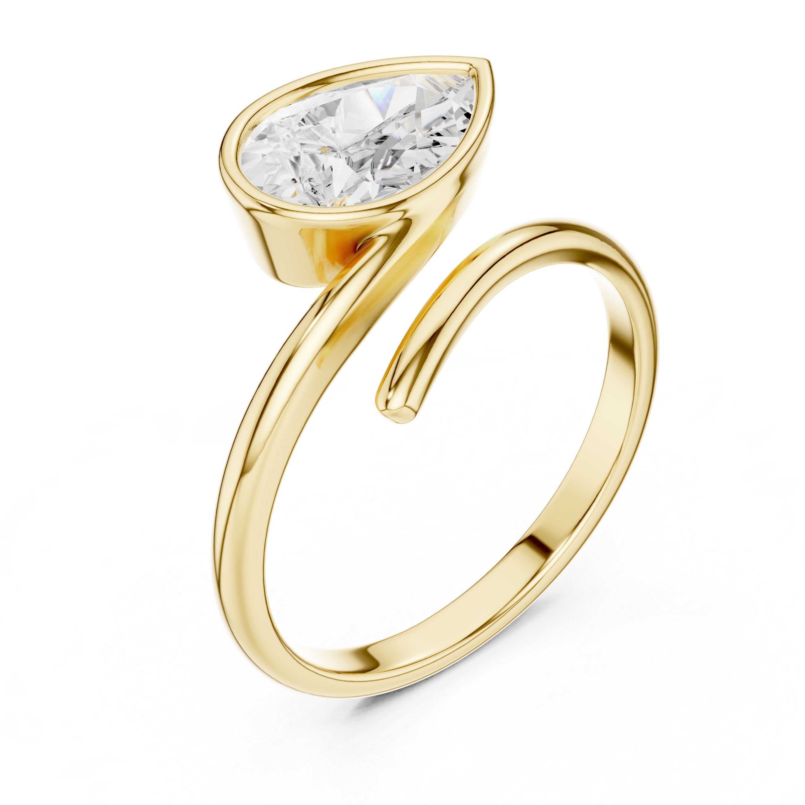Pear Shaped Bezel Set Diamond Twist Band Ring with Modern Elegance