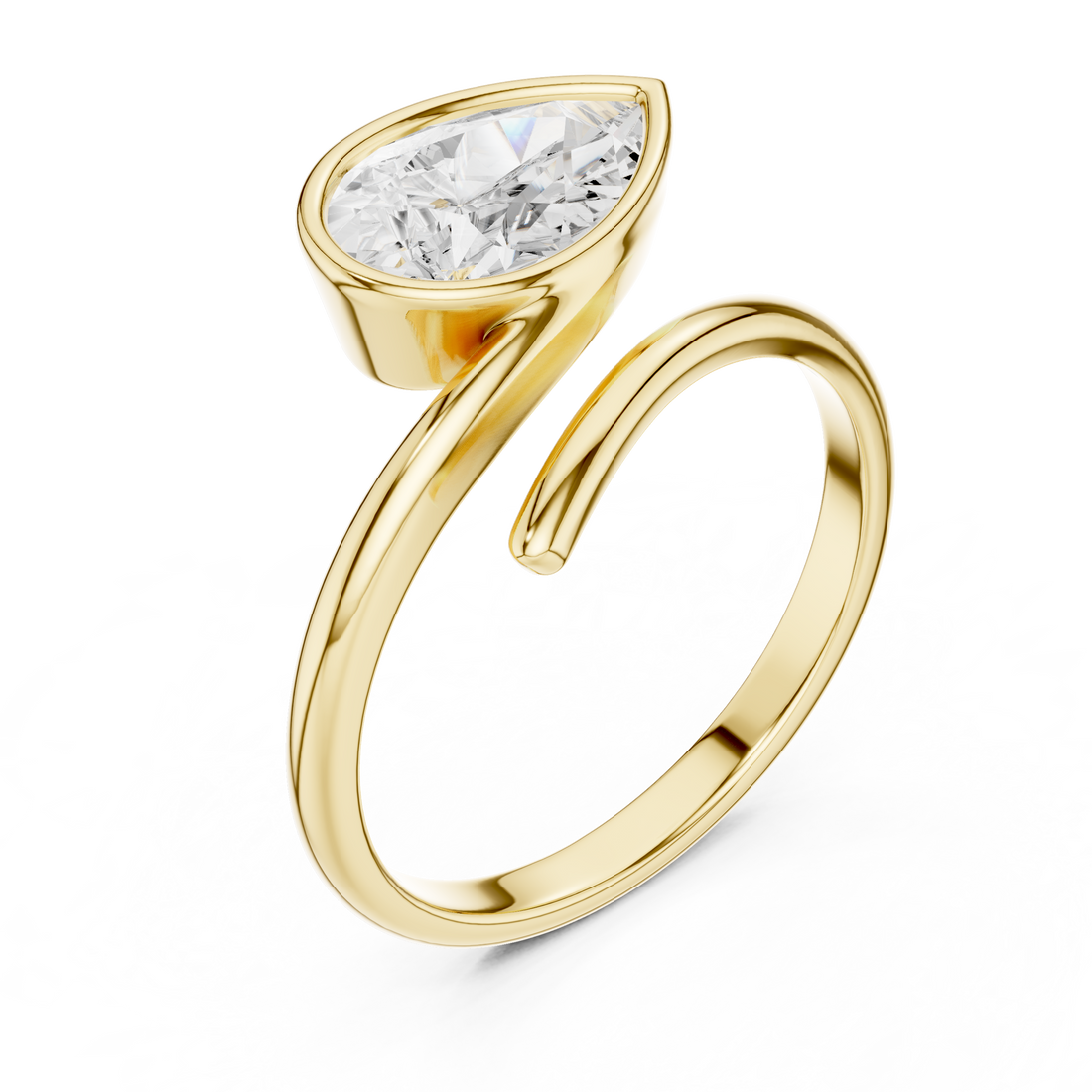 Pear Shaped Bezel Set Diamond Twist Band Ring with Modern Elegance