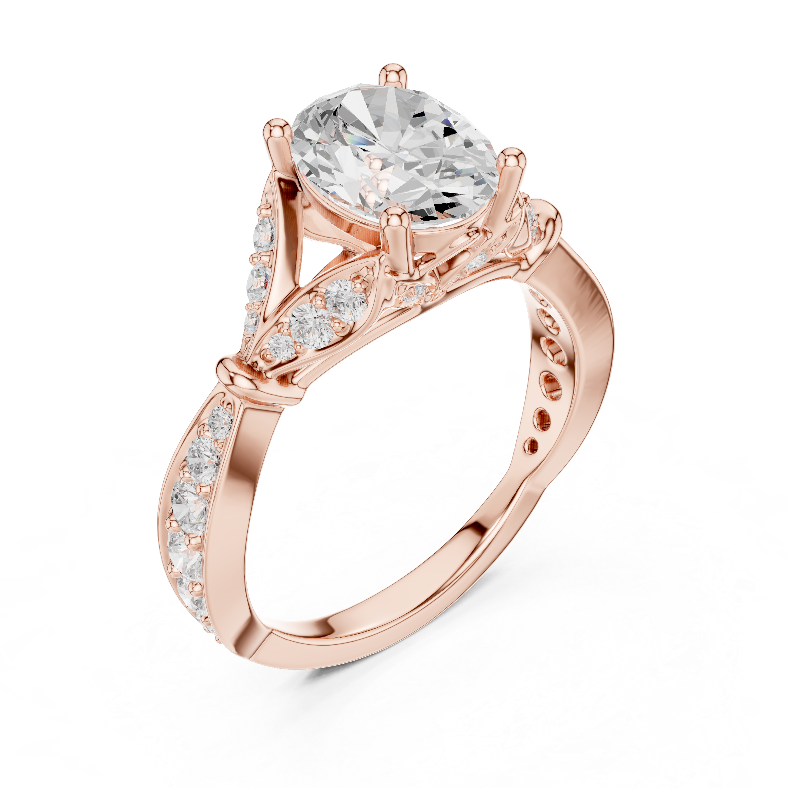 Oval Cut Diamond Vintage Pavé Side Stone Engagement Ring
