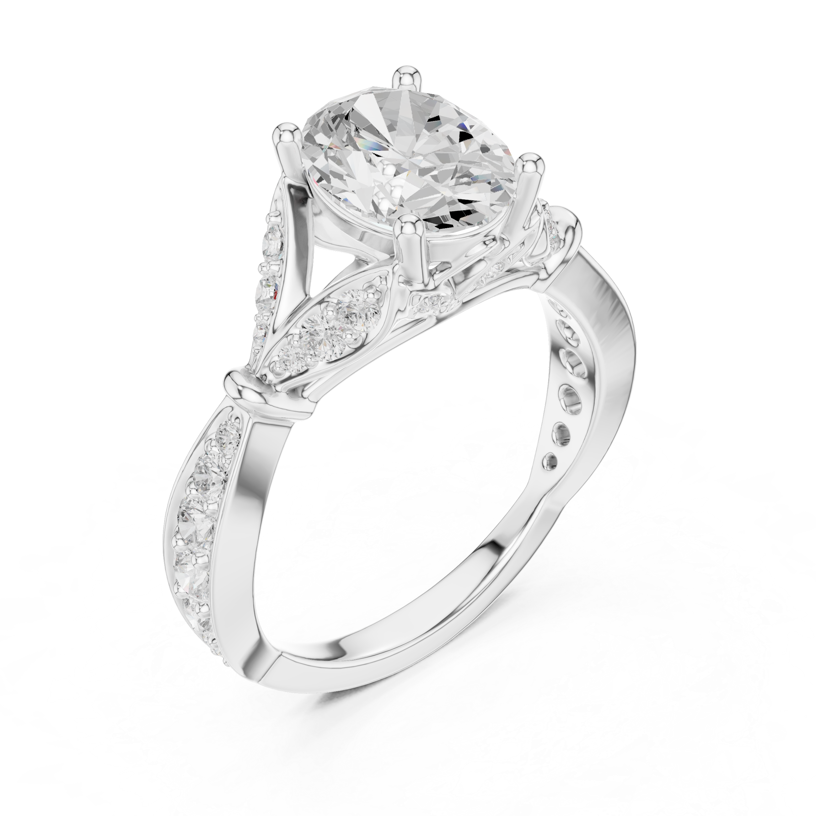 Oval Cut Diamond Vintage Pavé Side Stone Engagement Ring