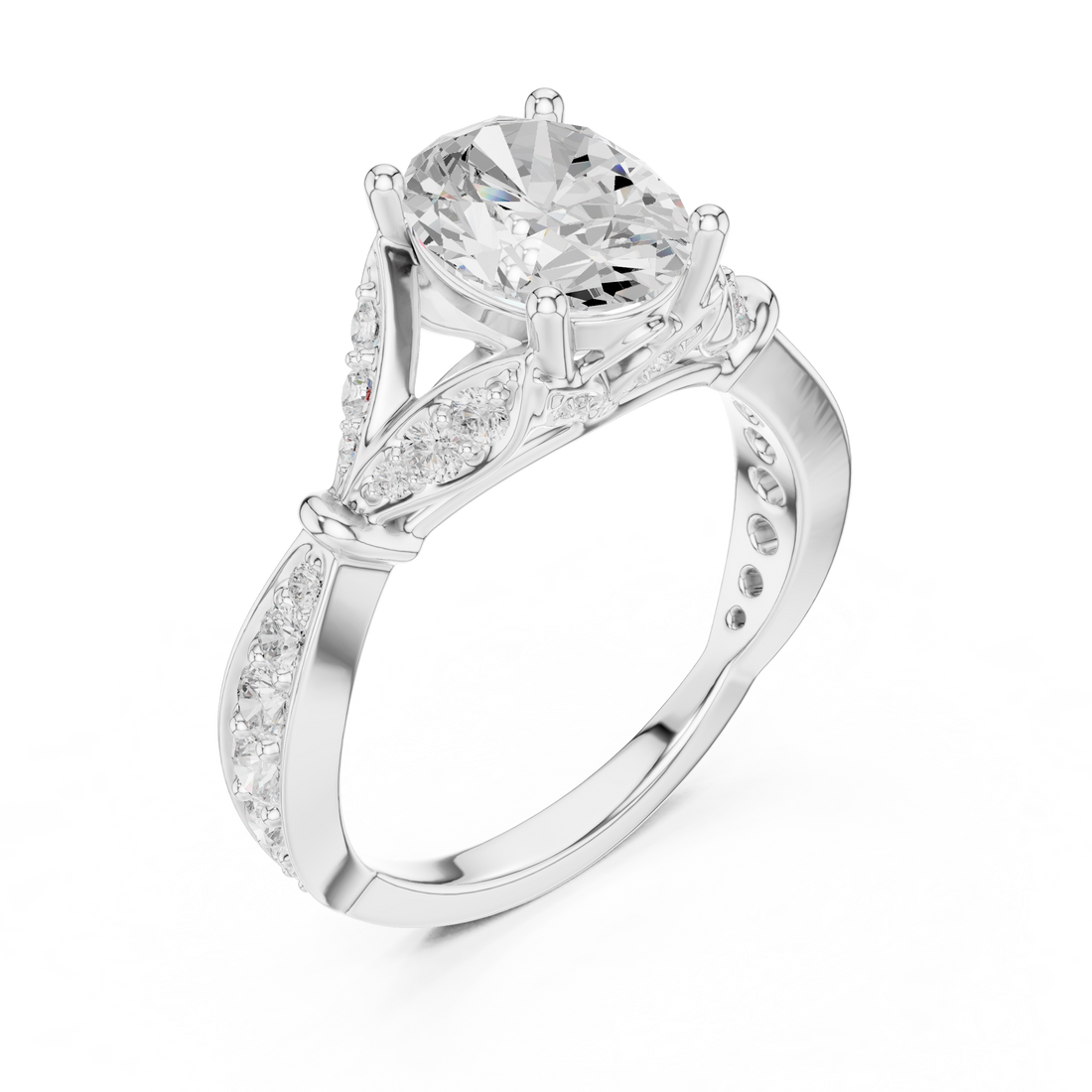 Oval Cut Diamond Vintage Pavé Side Stone Engagement Ring