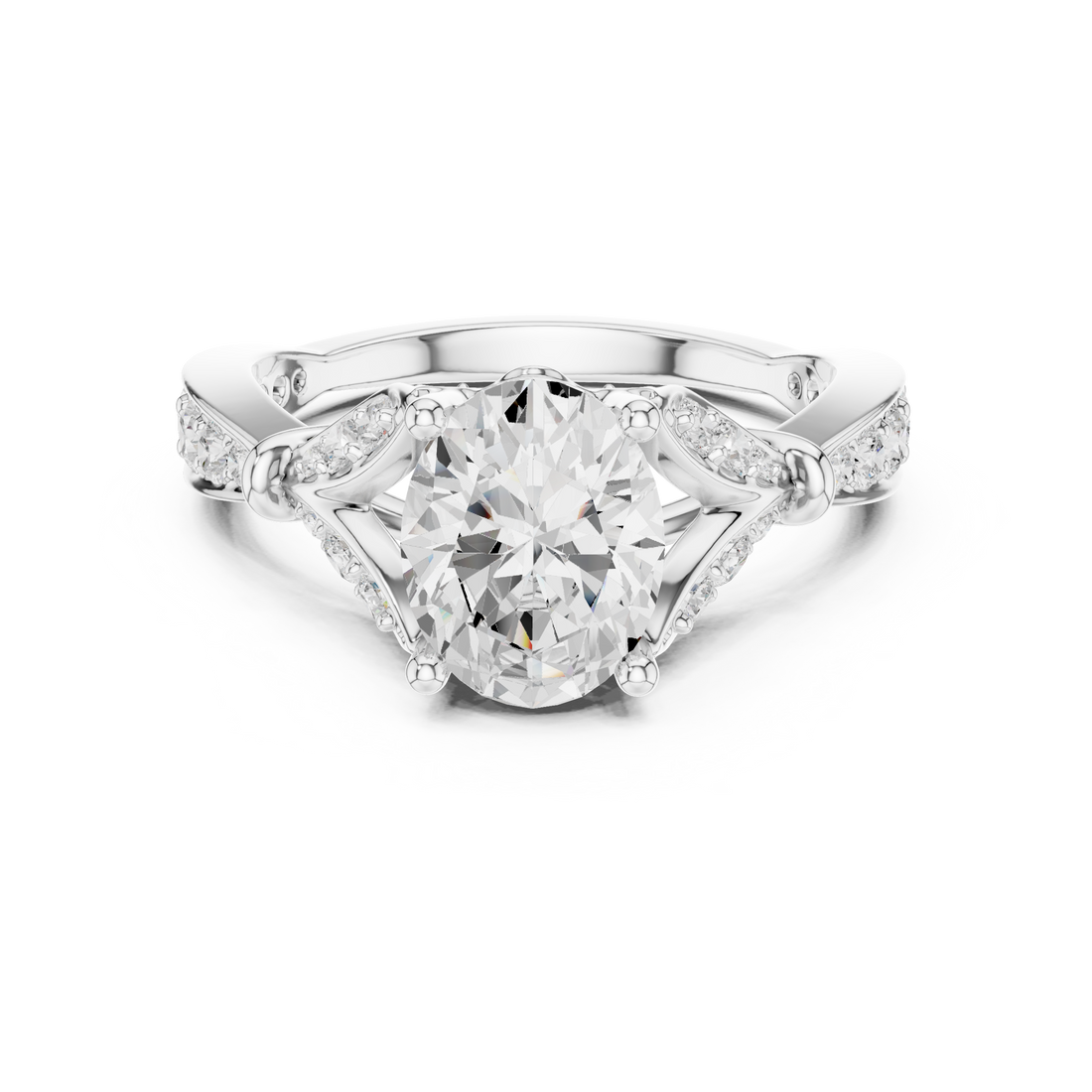 Oval Cut Diamond Vintage Pavé Side Stone Engagement Ring