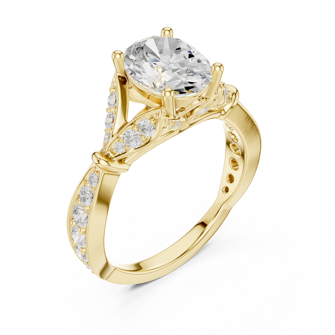 Oval Cut Diamond Vintage Pavé Side Stone Engagement Ring