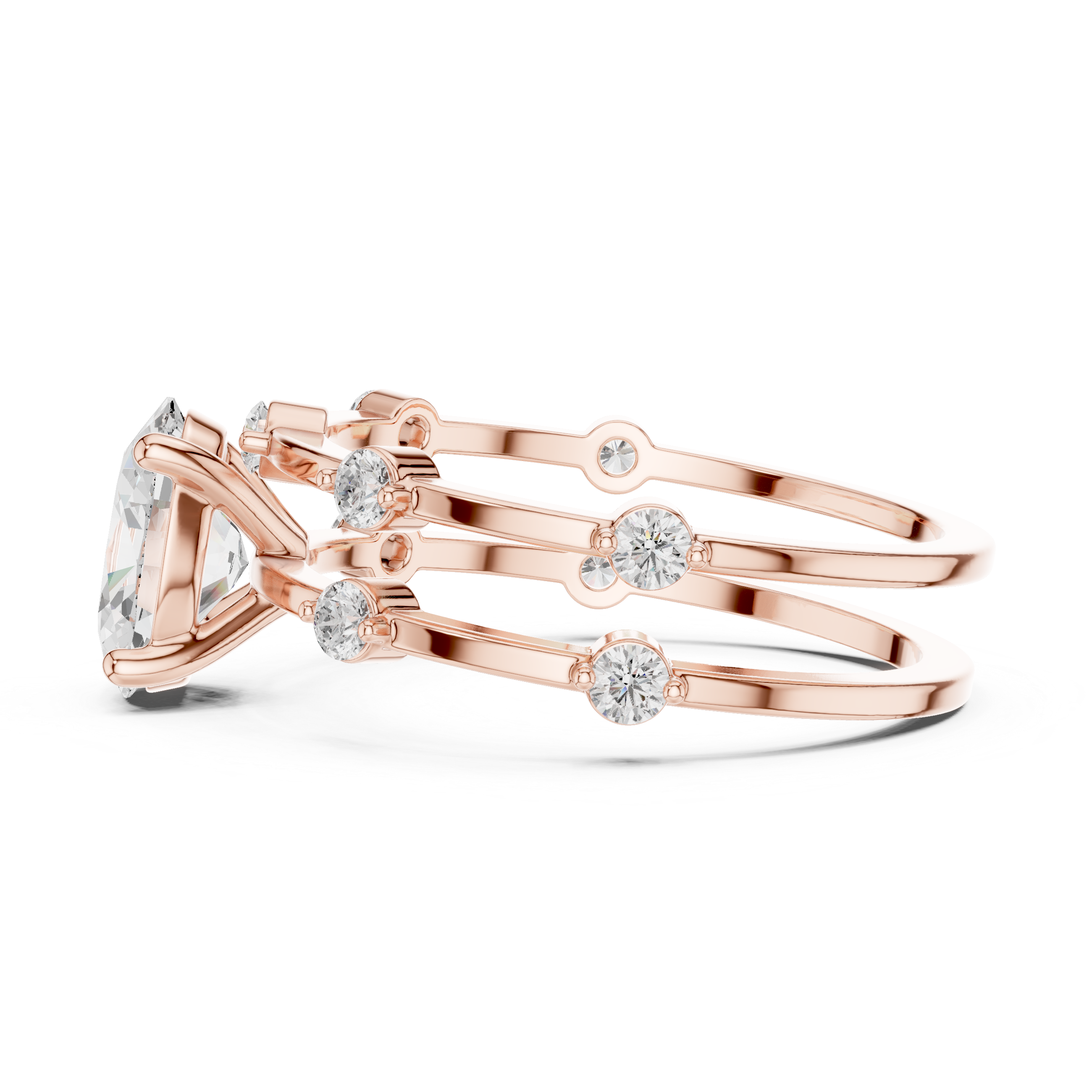 Oval Cut Diamond Engagement Ring with Triple Band Side Accents