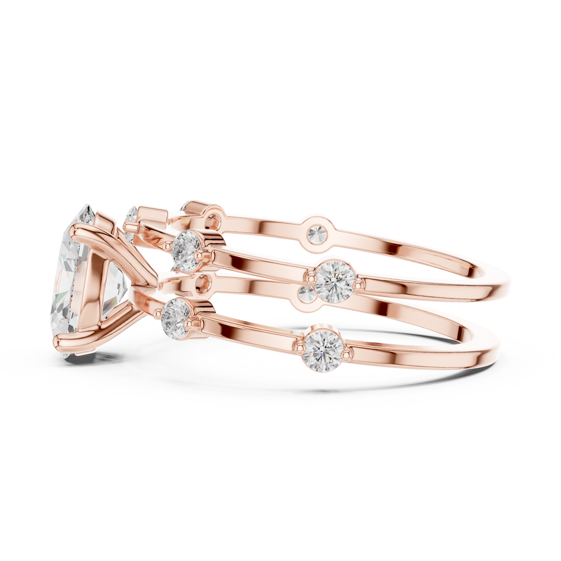 Oval Cut Diamond Engagement Ring with Triple Band Side Accents