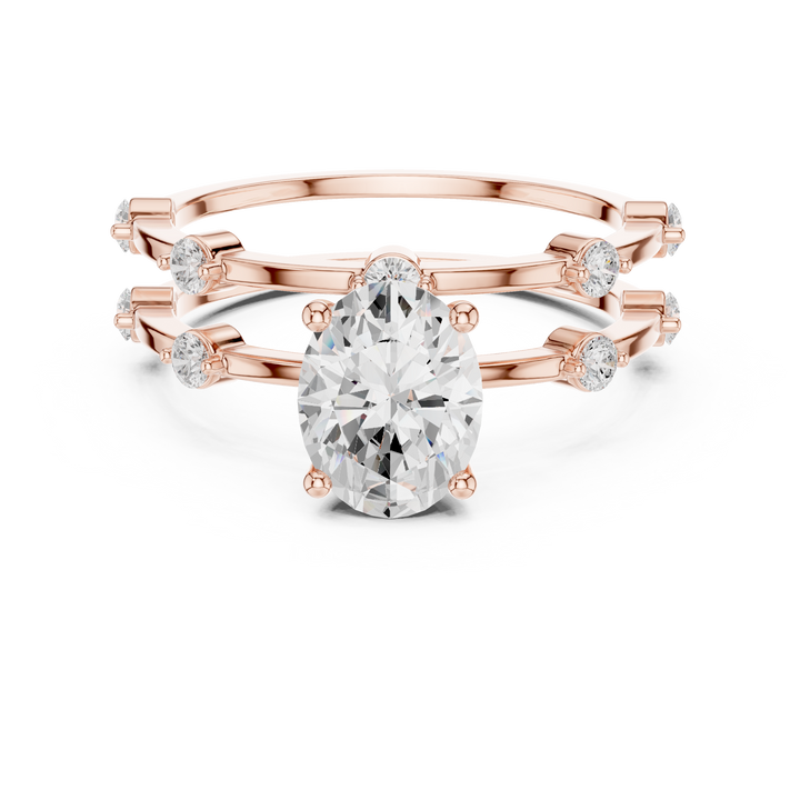 Oval Cut Diamond Engagement Ring with Triple Band Side Accents