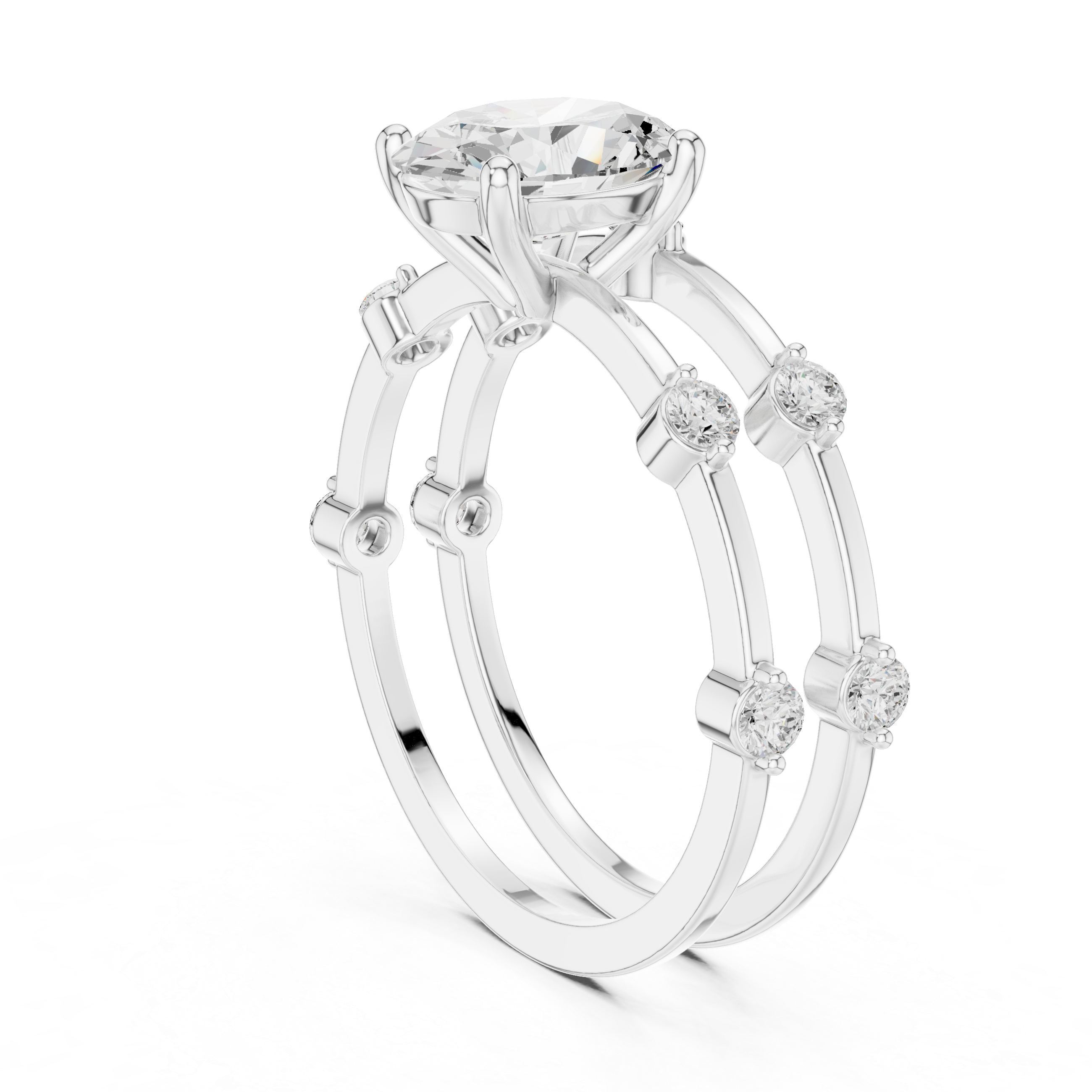 Oval Cut Diamond Engagement Ring with Triple Band Side Accents