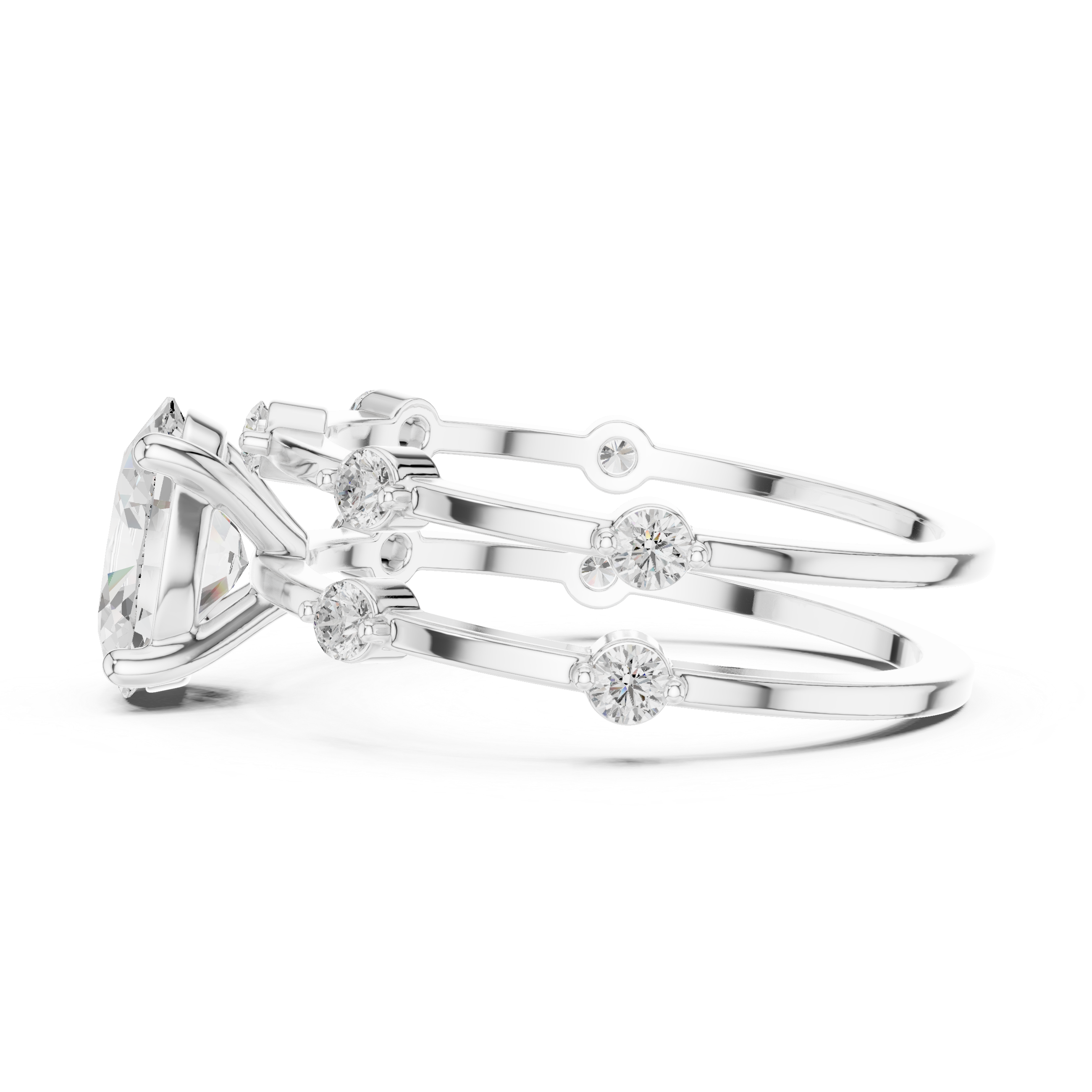 Oval Cut Diamond Engagement Ring with Triple Band Side Accents