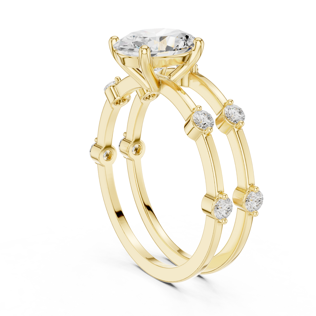 Oval Cut Diamond Engagement Ring with Triple Band Side Accents