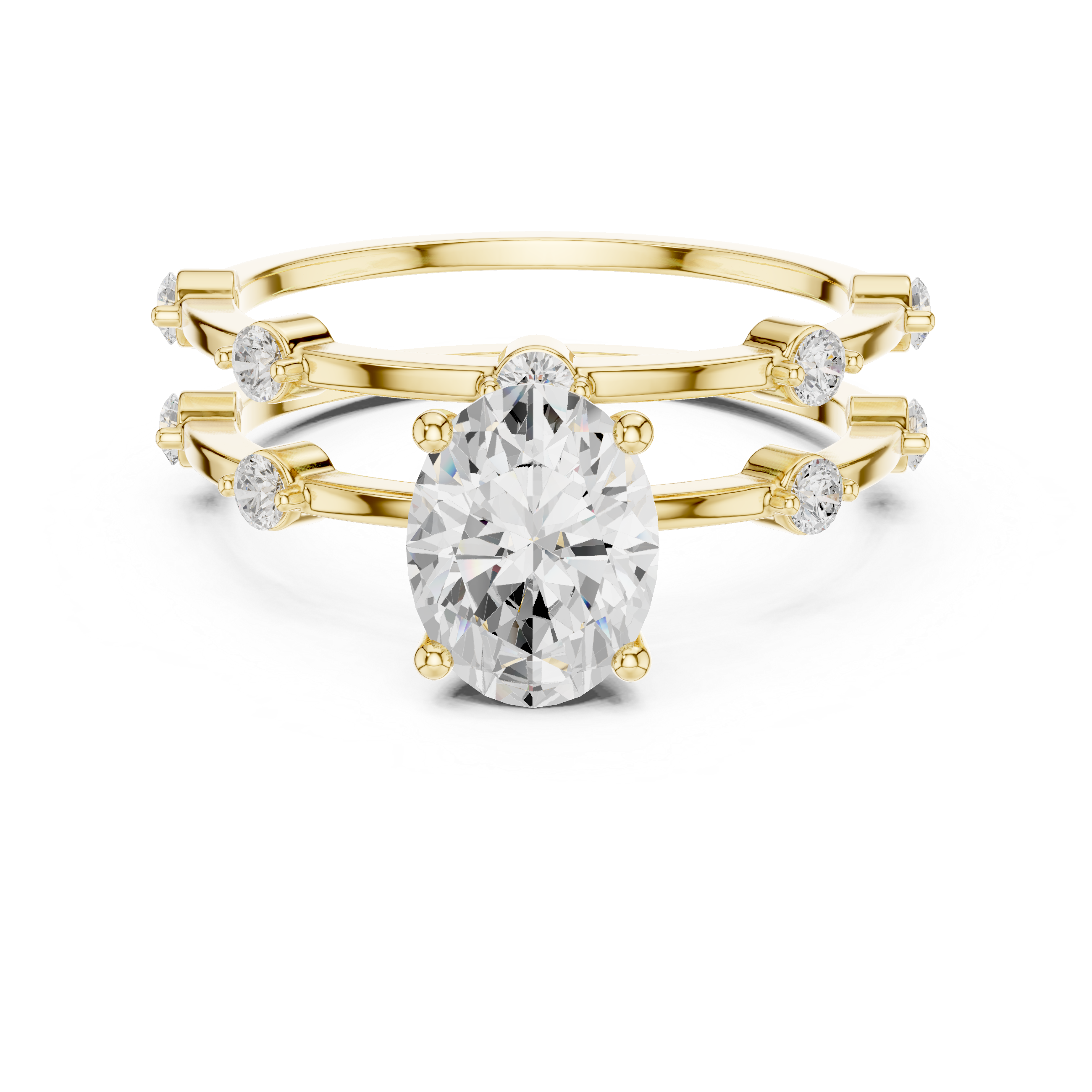 Oval Cut Diamond Engagement Ring with Triple Band Side Accents