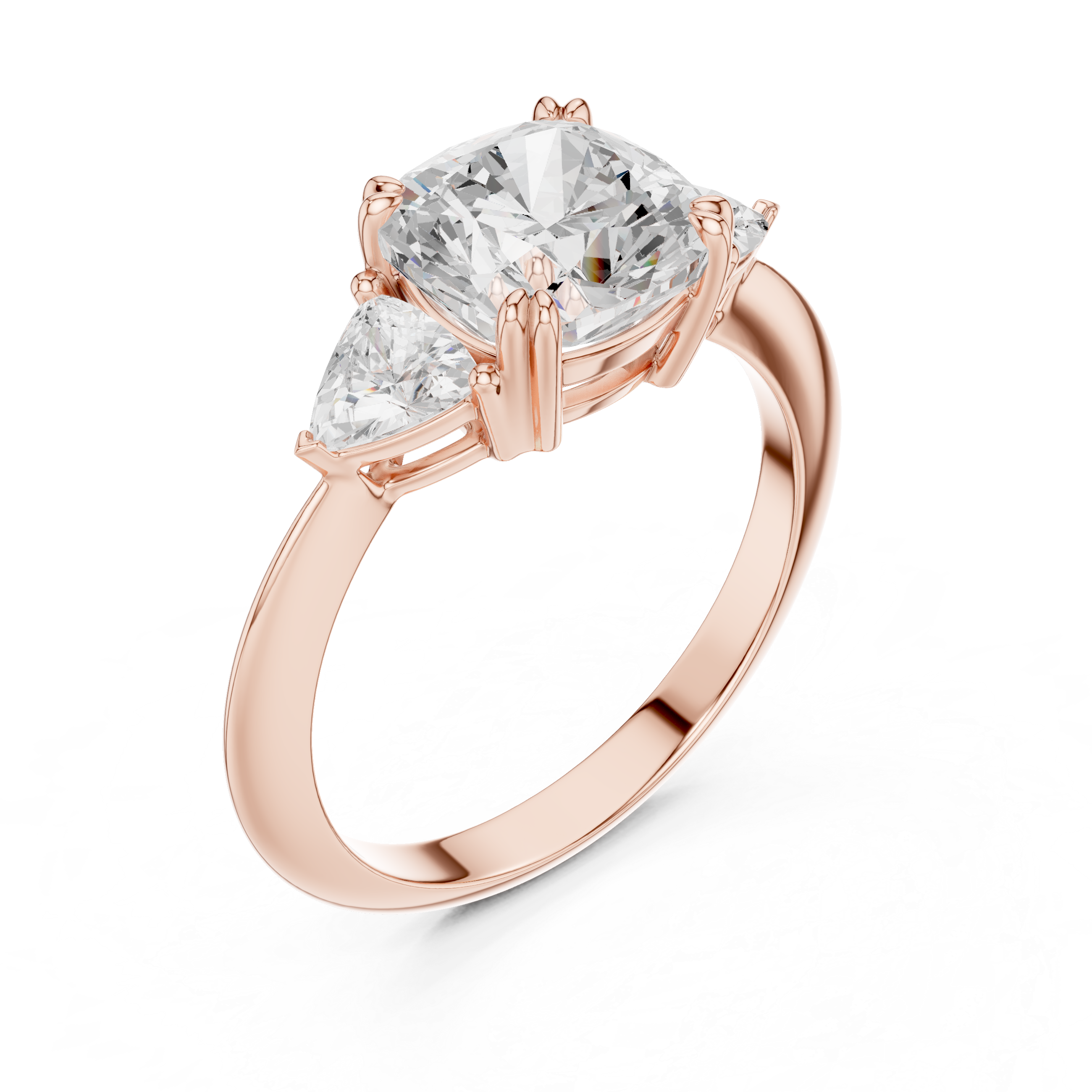 Cushion Cut Diamond Ring with Trillion Side Stones