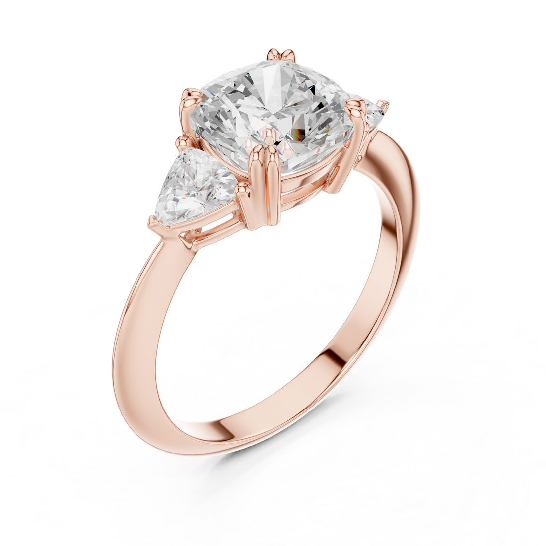 Cushion Cut Diamond Ring with Trillion Side Stones