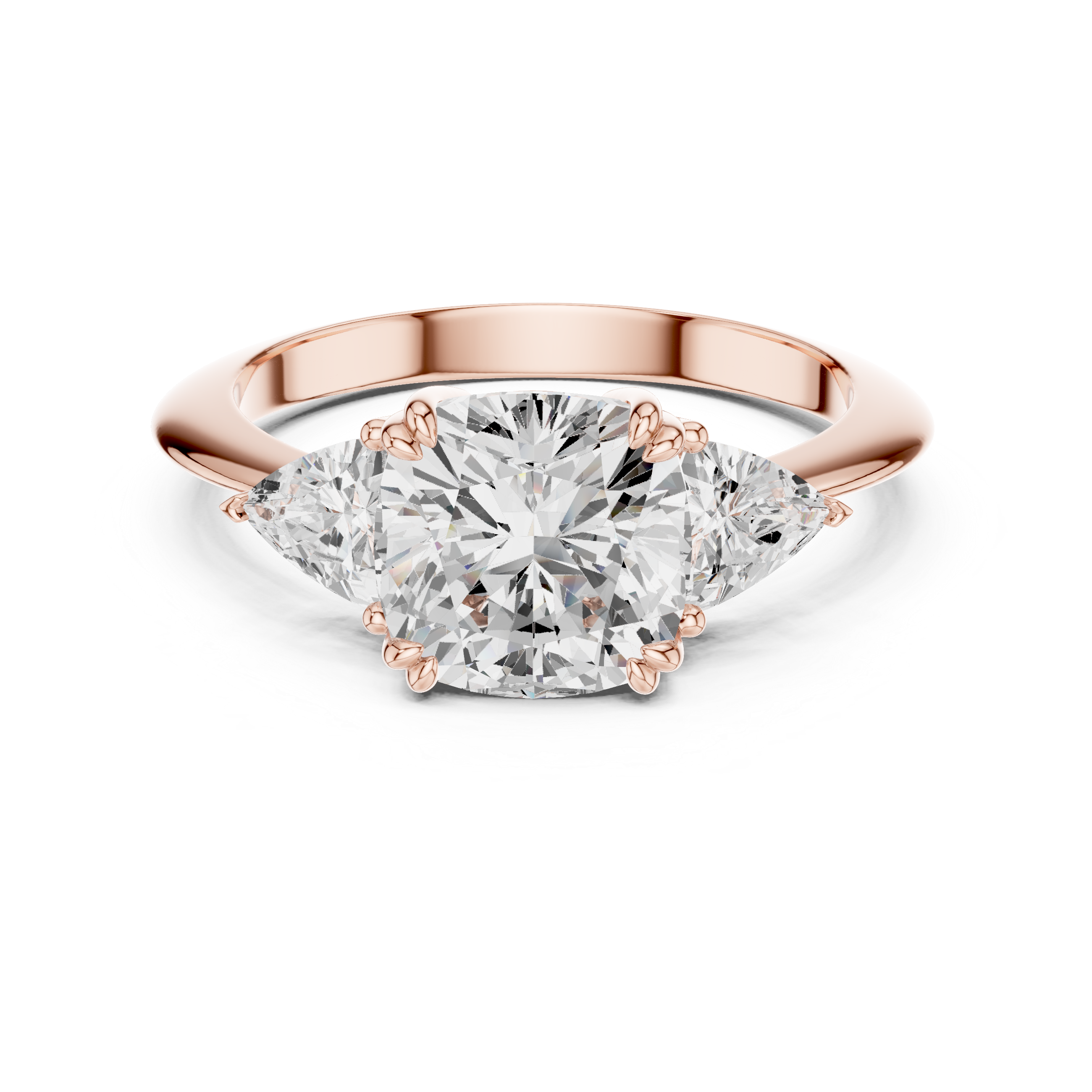 Cushion Cut Diamond Ring with Trillion Side Stones