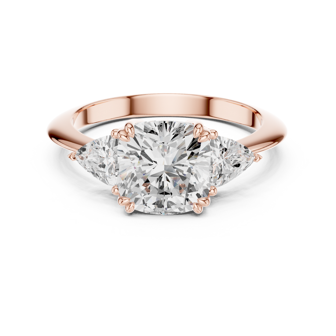 Cushion Cut Diamond Ring with Trillion Side Stones