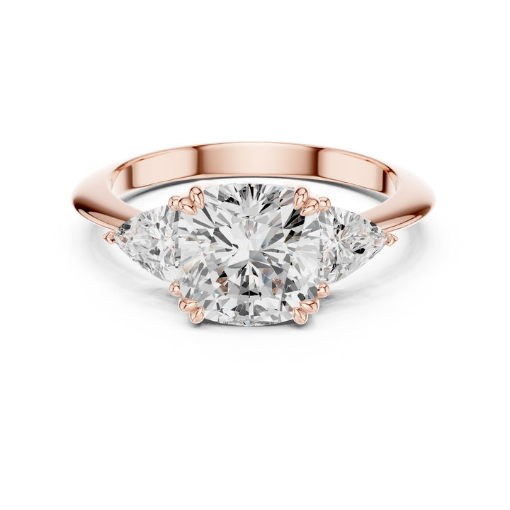 Cushion Cut Diamond Ring with Trillion Side Stones