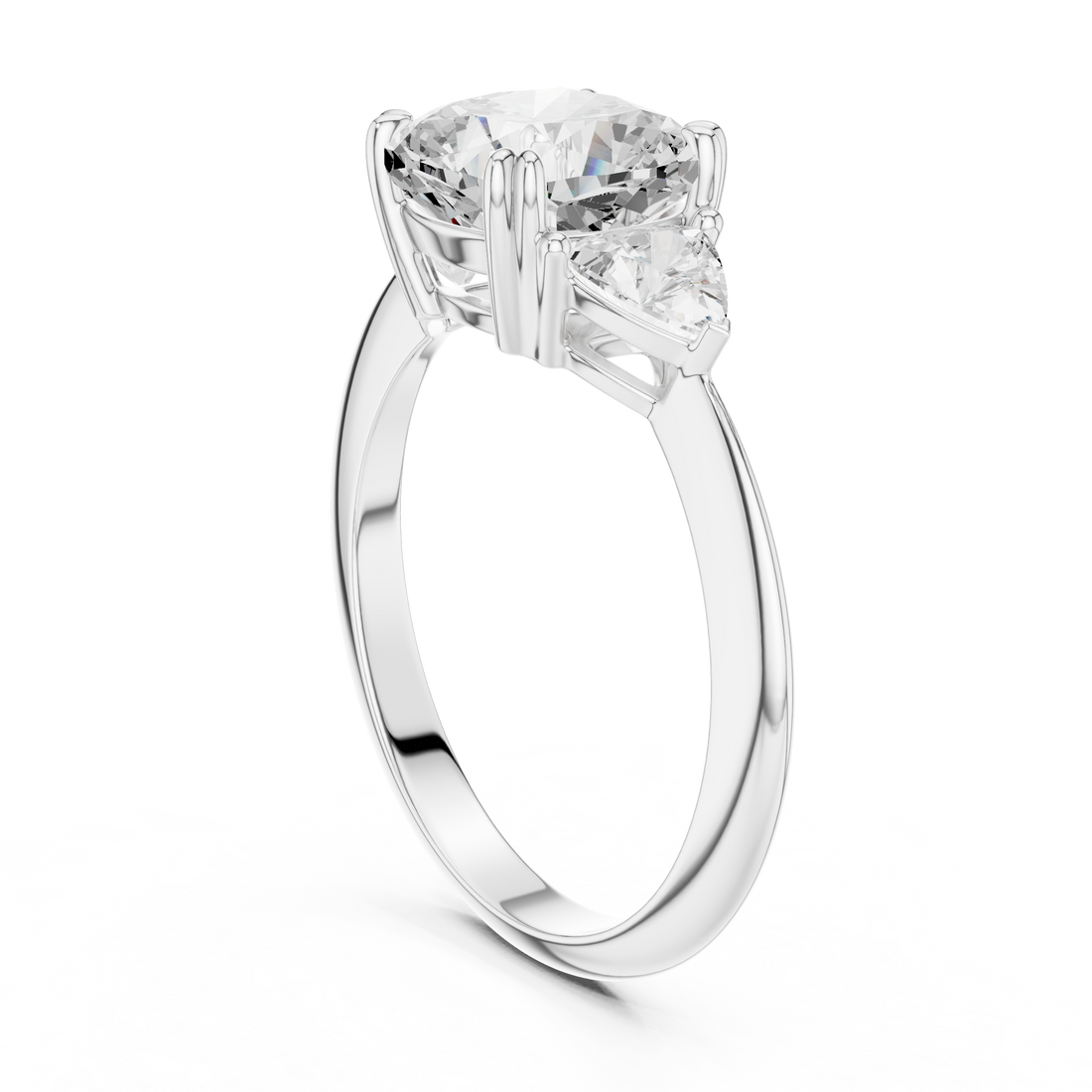 Cushion Cut Diamond Ring with Trillion Side Stones