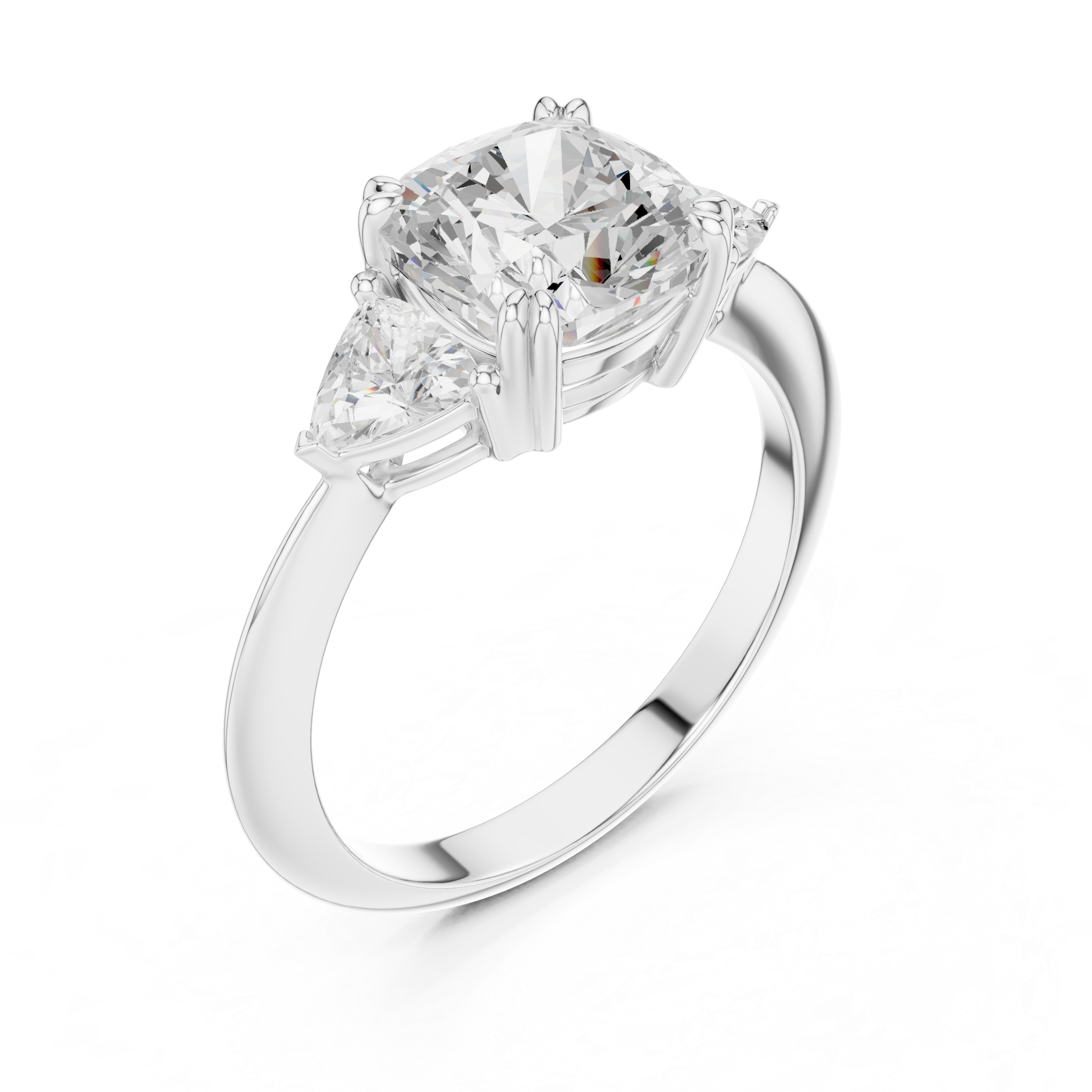 Cushion Cut Diamond Ring with Trillion Side Stones