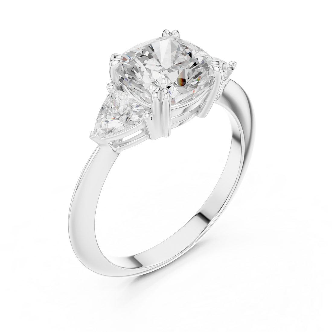 Cushion Cut Diamond Ring with Trillion Side Stones