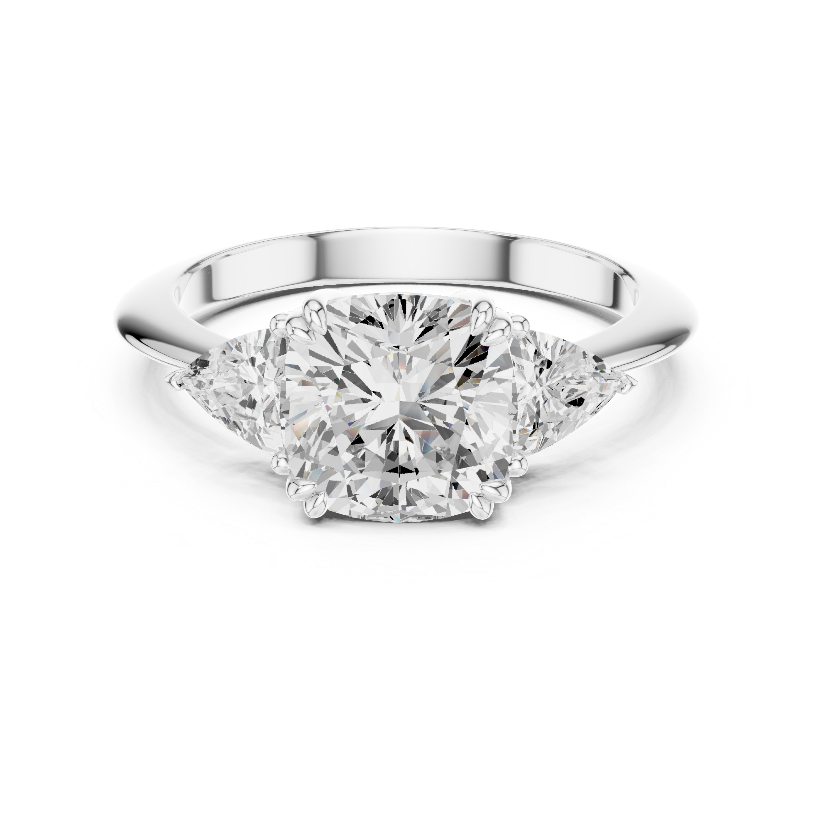 Cushion Cut Diamond Ring with Trillion Side Stones