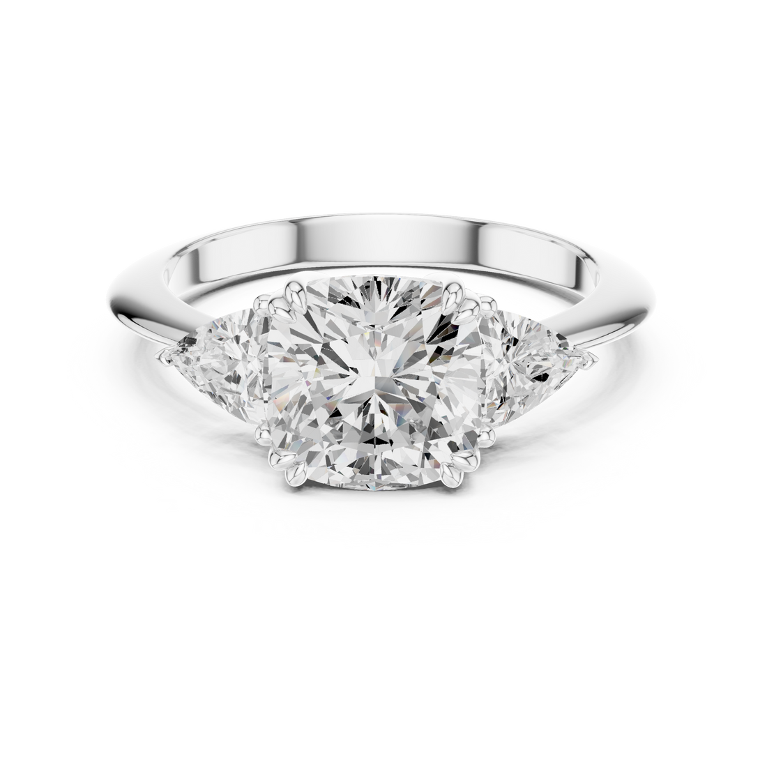 Cushion Cut Diamond Ring with Trillion Side Stones