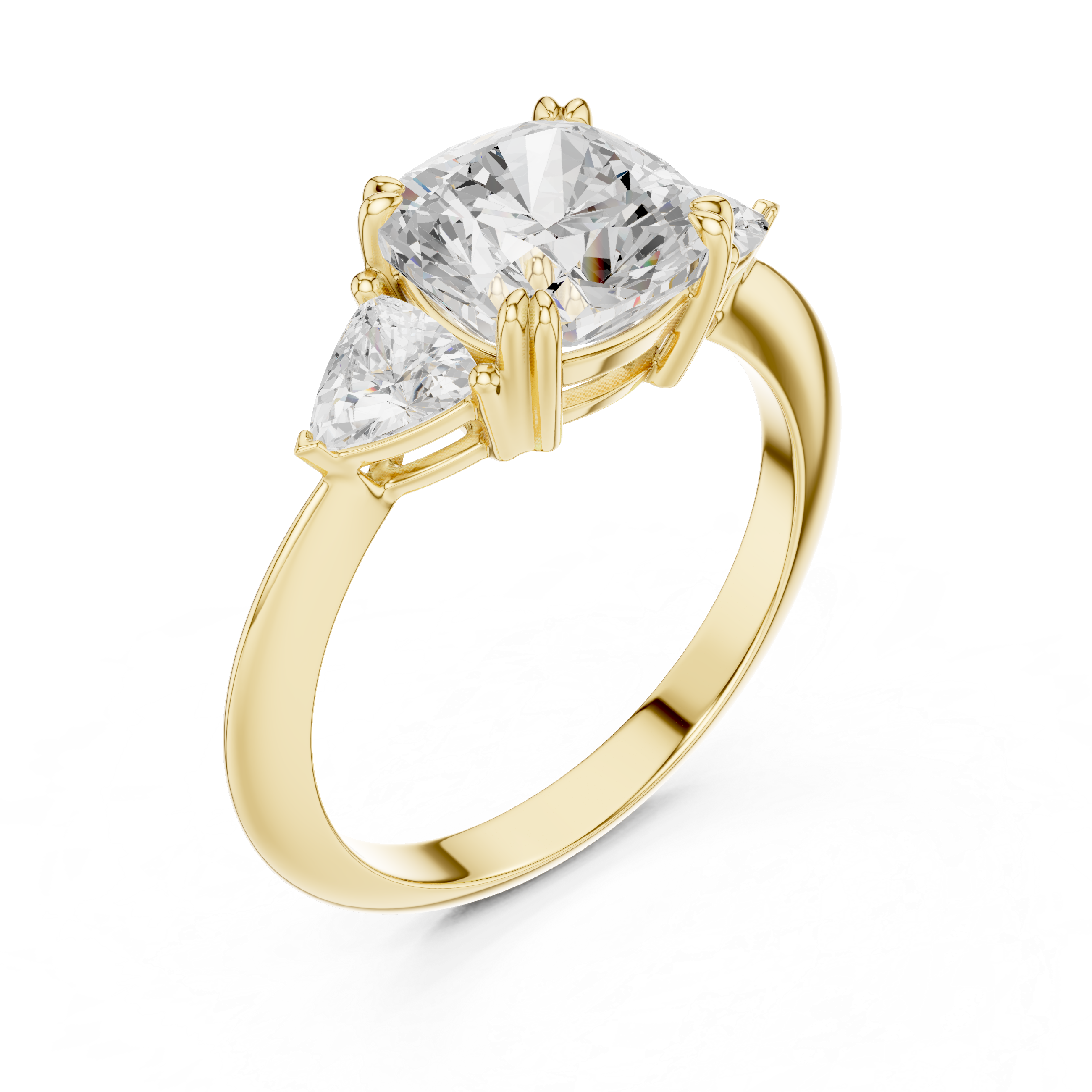 Cushion Cut Diamond Ring with Trillion Side Stones
