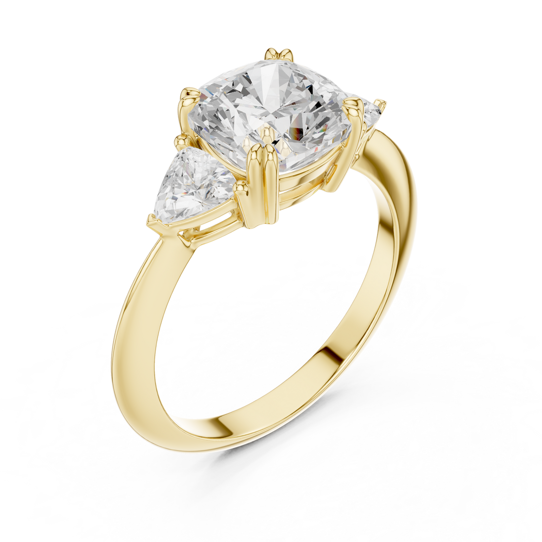 Cushion Cut Diamond Ring with Trillion Side Stones