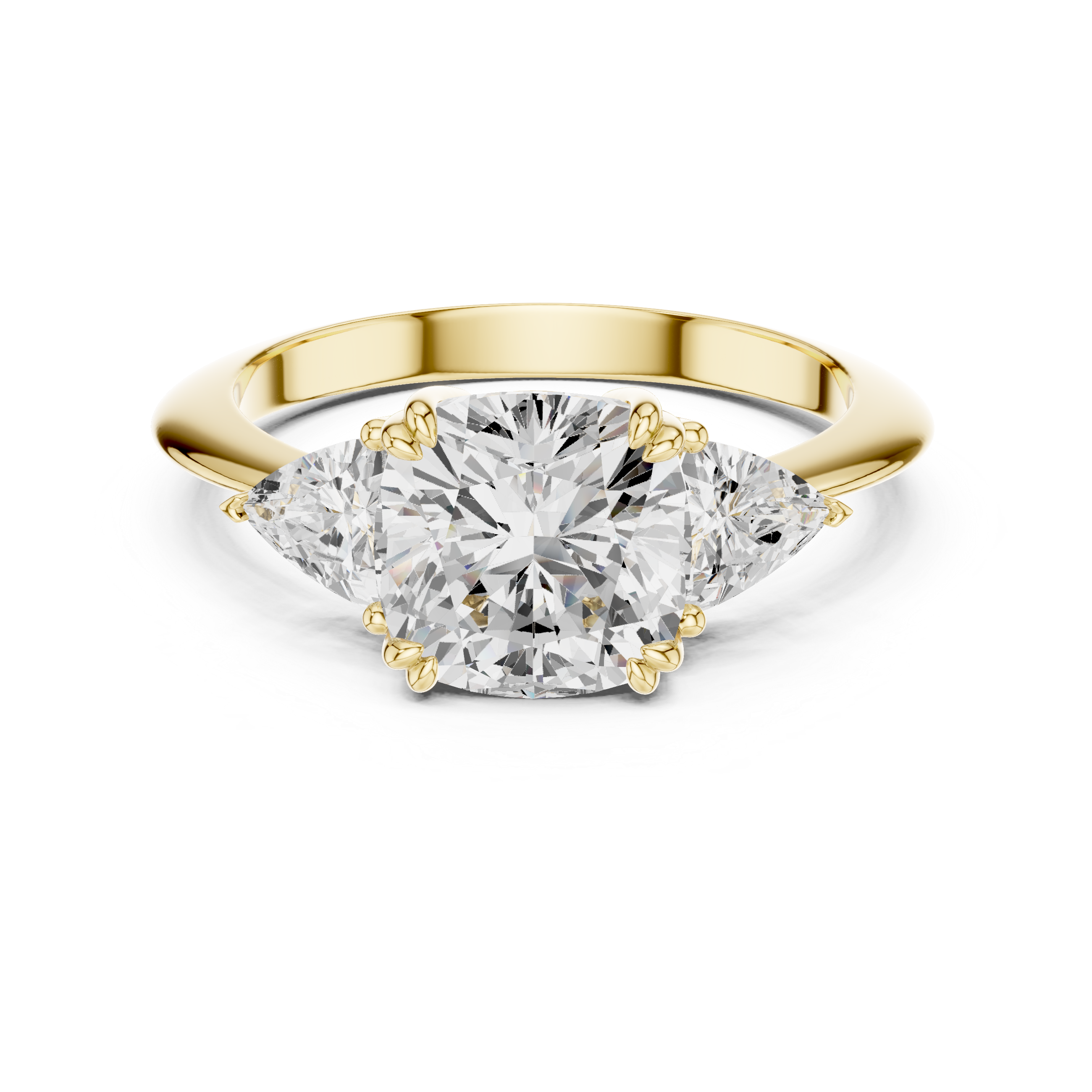 Cushion Cut Diamond Ring with Trillion Side Stones