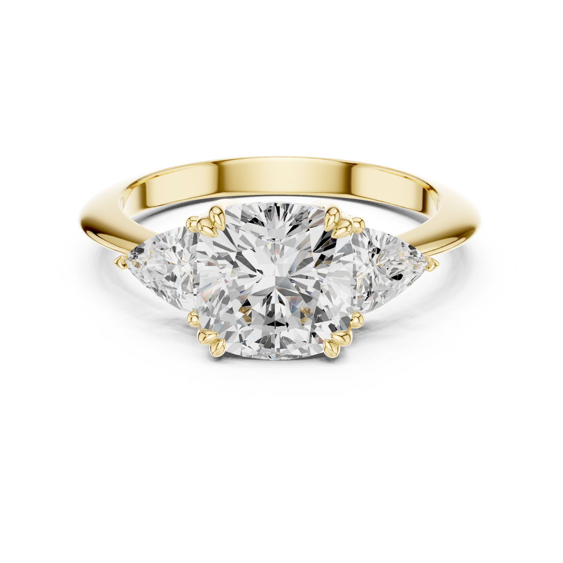 Cushion Cut Diamond Ring with Trillion Side Stones