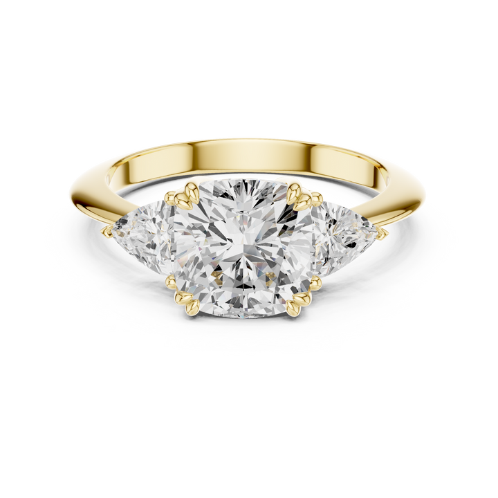 Cushion Cut Diamond Ring with Trillion Side Stones