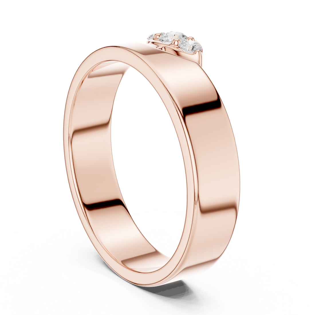 Round Diamond Three Stone Wide Band Ring Modern Classic Style