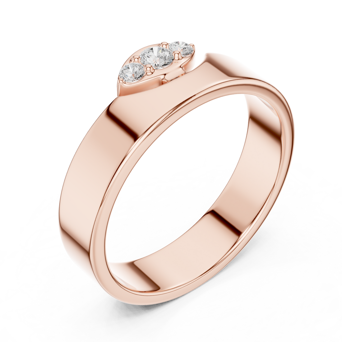 Round Diamond Three Stone Wide Band Ring Modern Classic Style