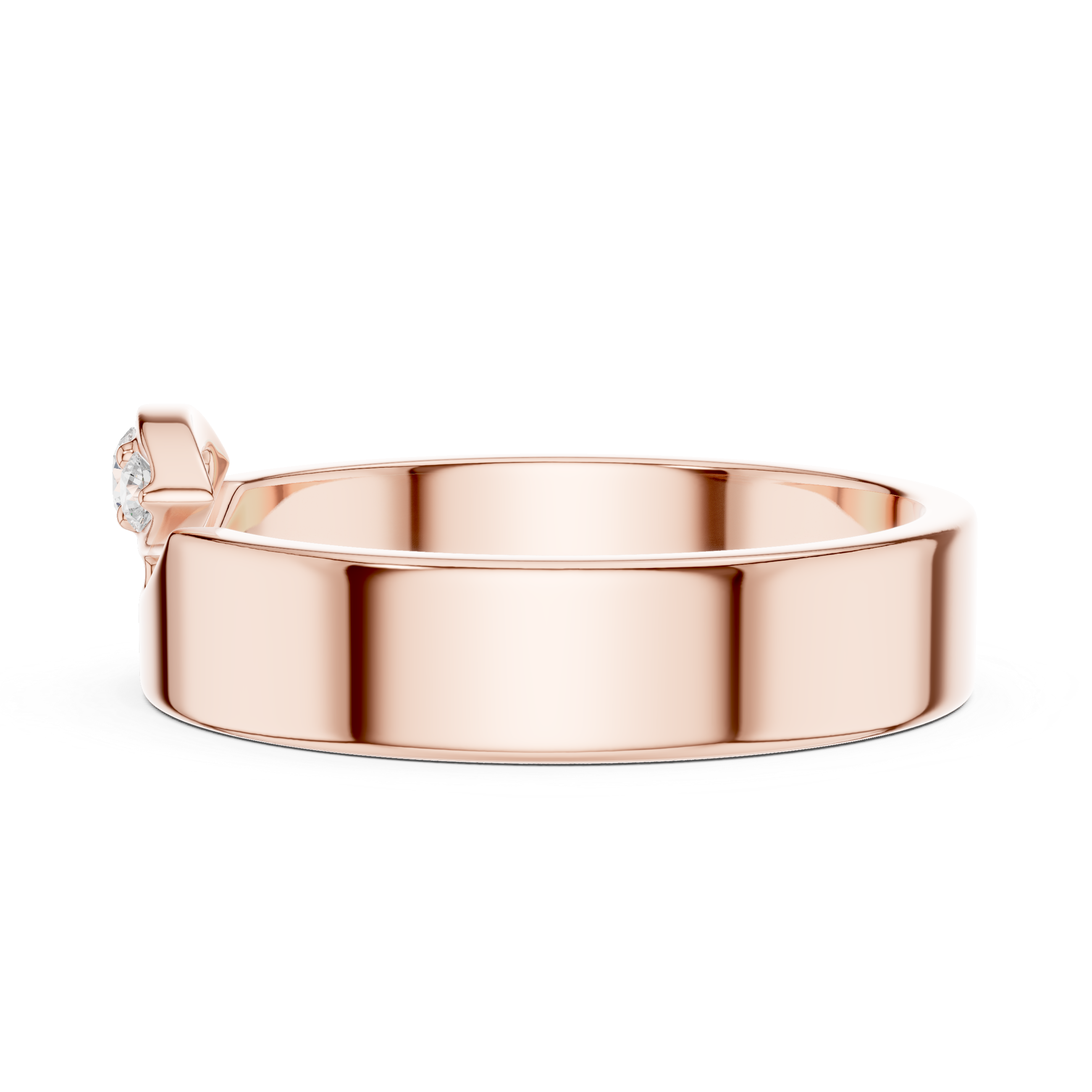 Round Diamond Three Stone Wide Band Ring Modern Classic Style