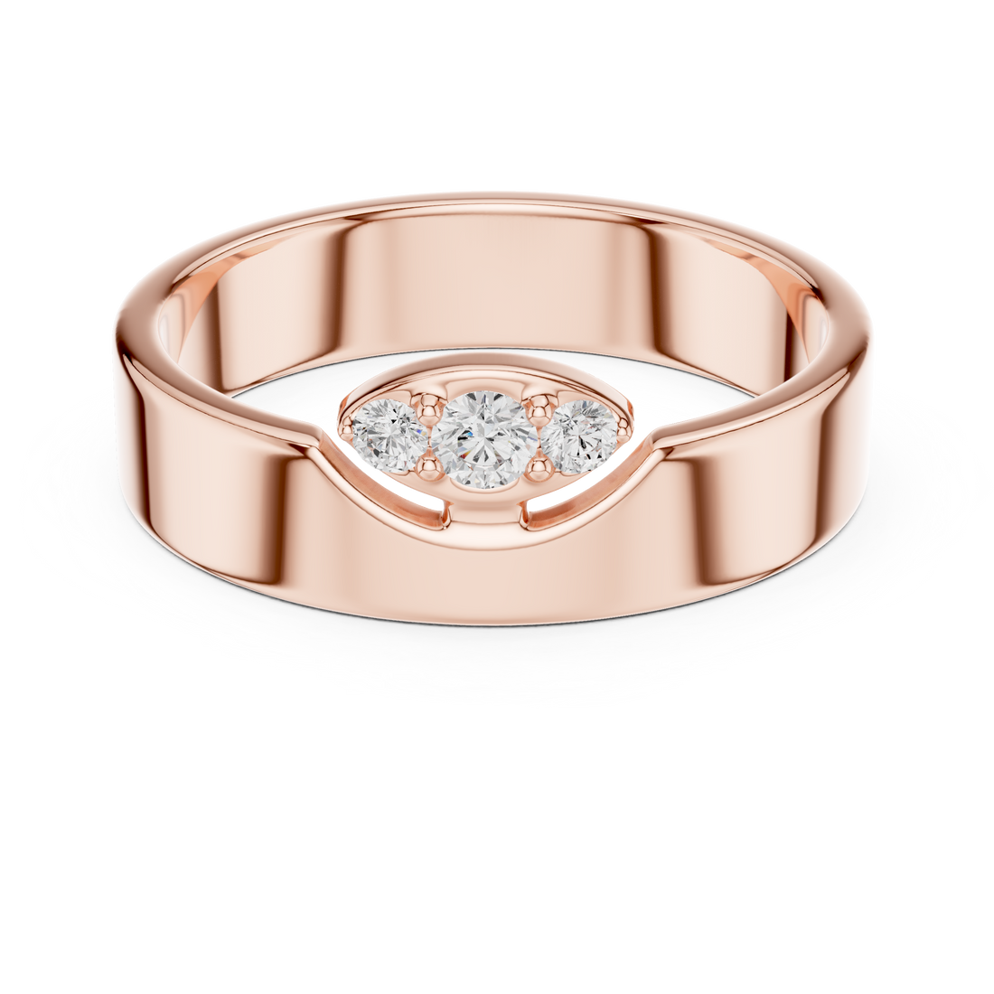 Round Diamond Three Stone Wide Band Ring Modern Classic Style