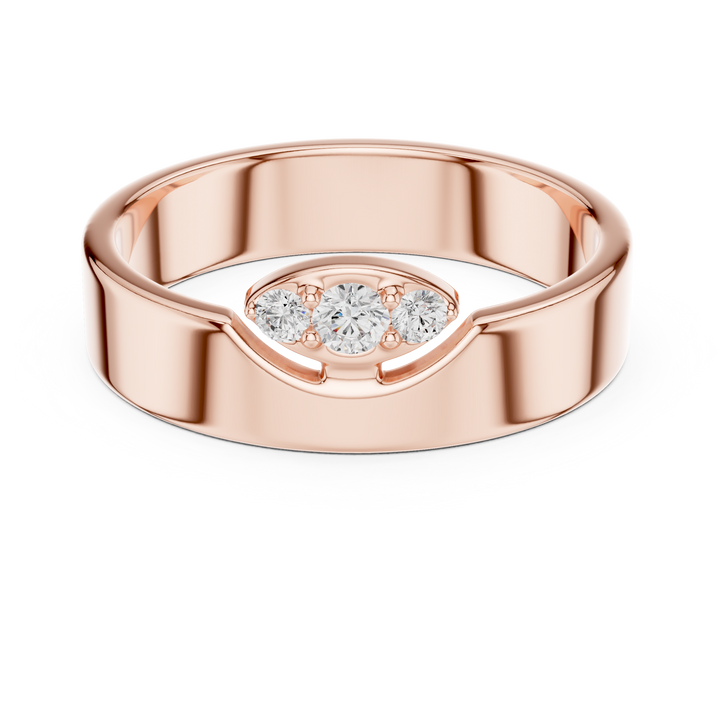 Round Diamond Three Stone Wide Band Ring Modern Classic Style
