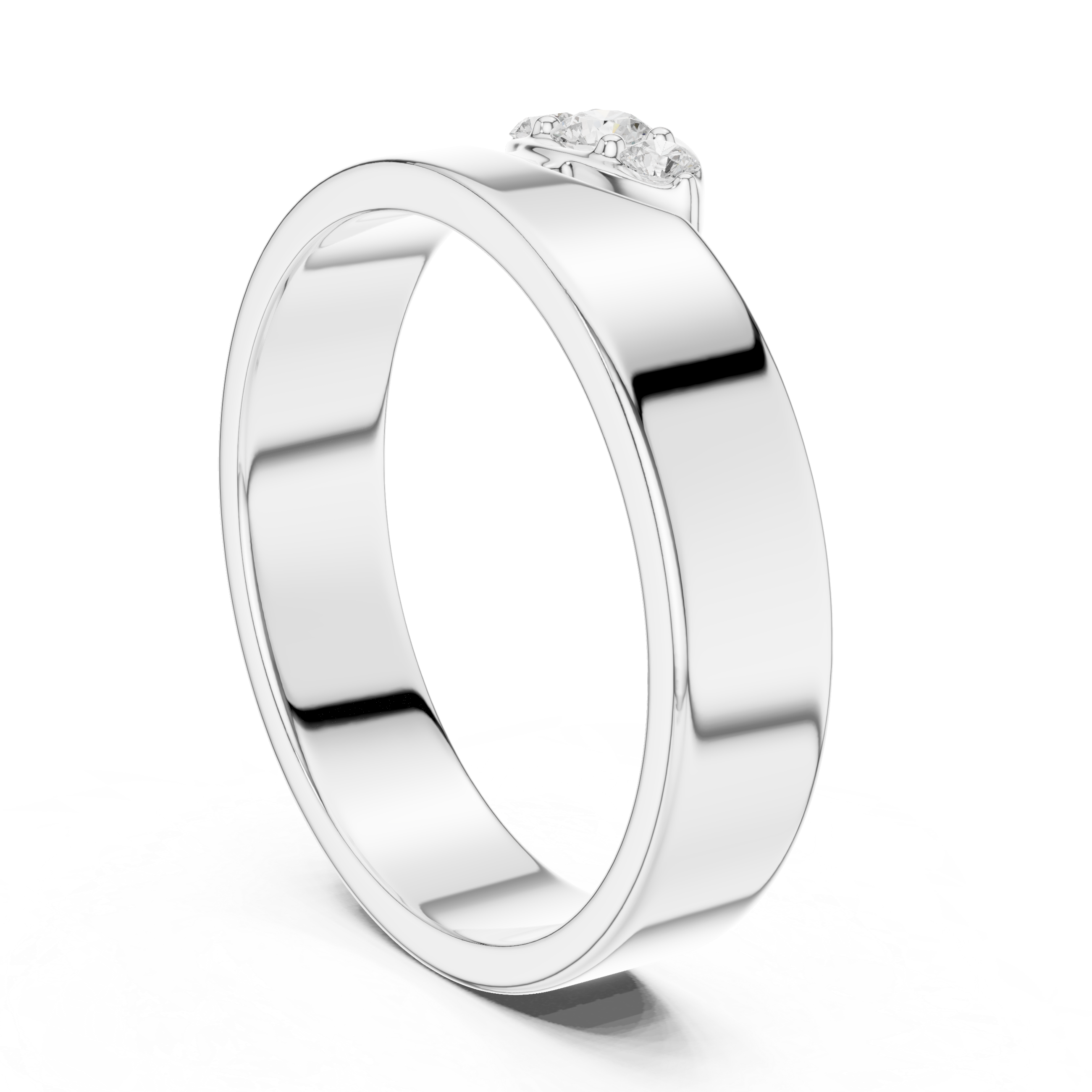 Round Diamond Three Stone Wide Band Ring Modern Classic Style