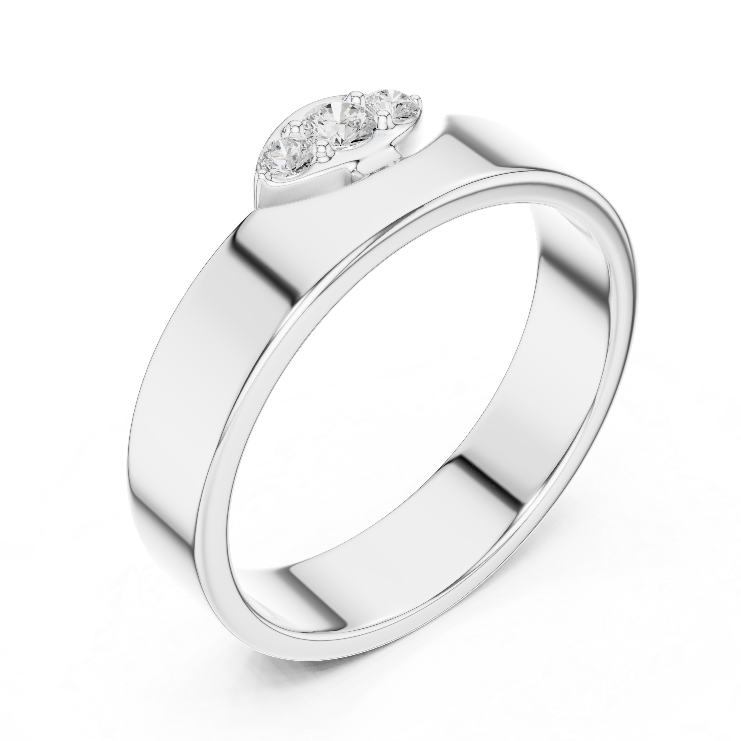 Round Diamond Three Stone Wide Band Ring Modern Classic Style
