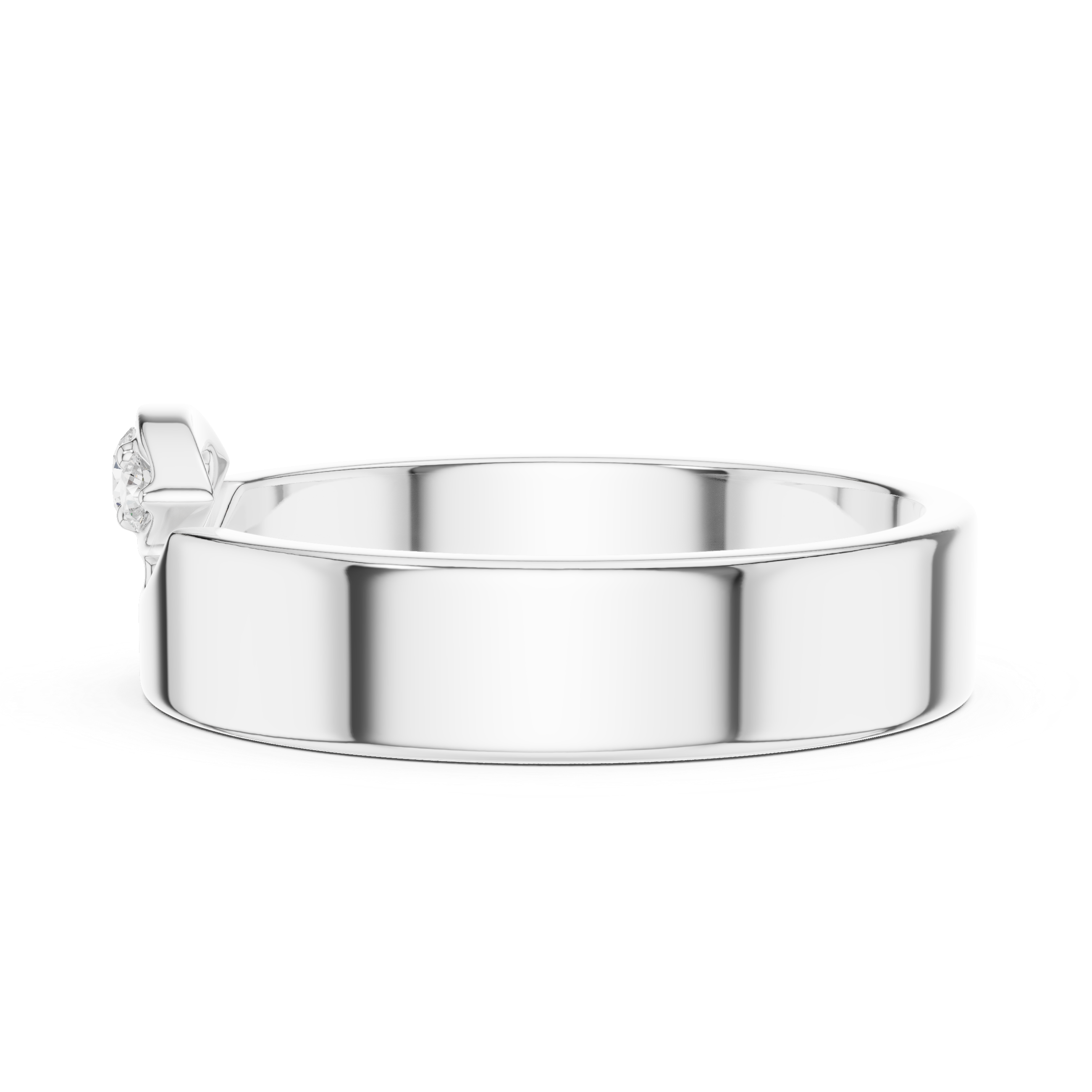 Round Diamond Three Stone Wide Band Ring Modern Classic Style