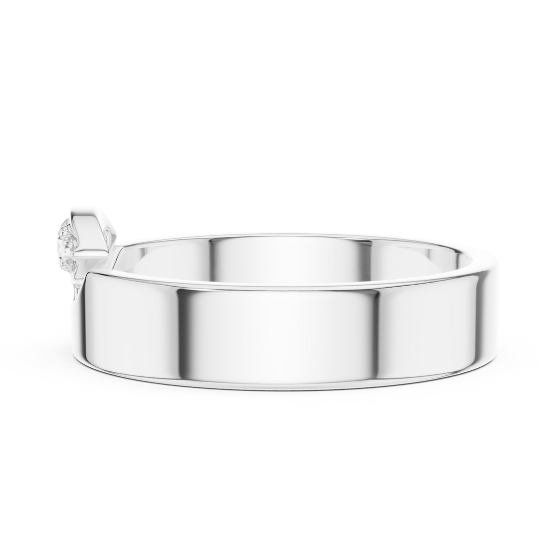 Round Diamond Three Stone Wide Band Ring Modern Classic Style