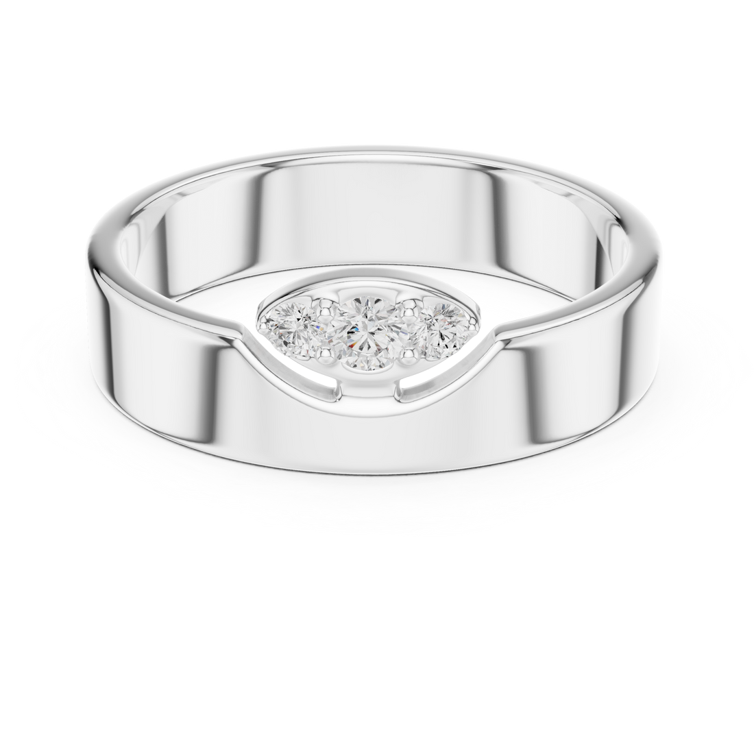 Round Diamond Three Stone Wide Band Ring Modern Classic Style