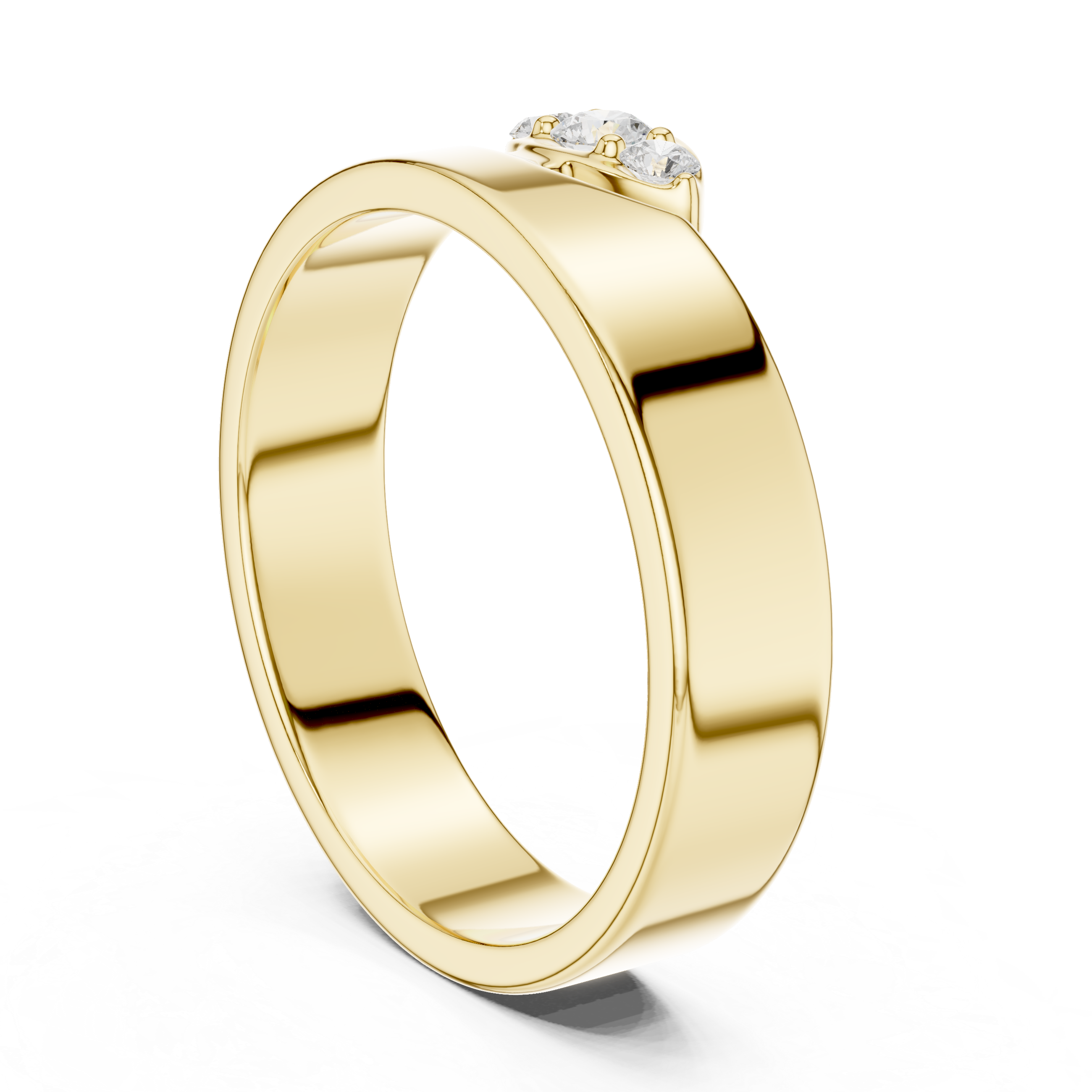 Round Diamond Three Stone Wide Band Ring Modern Classic Style
