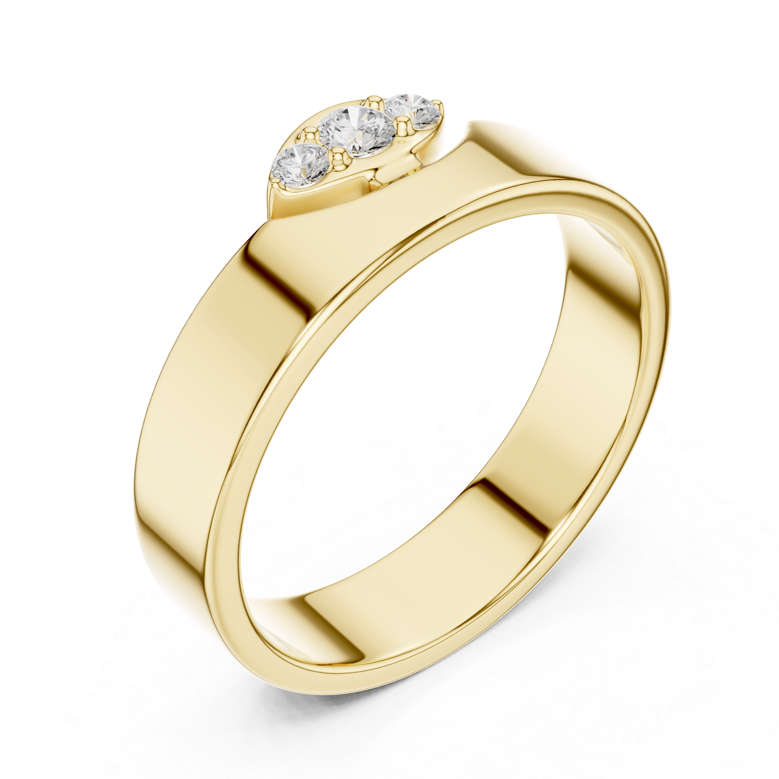 Round Diamond Three Stone Wide Band Ring Modern Classic Style