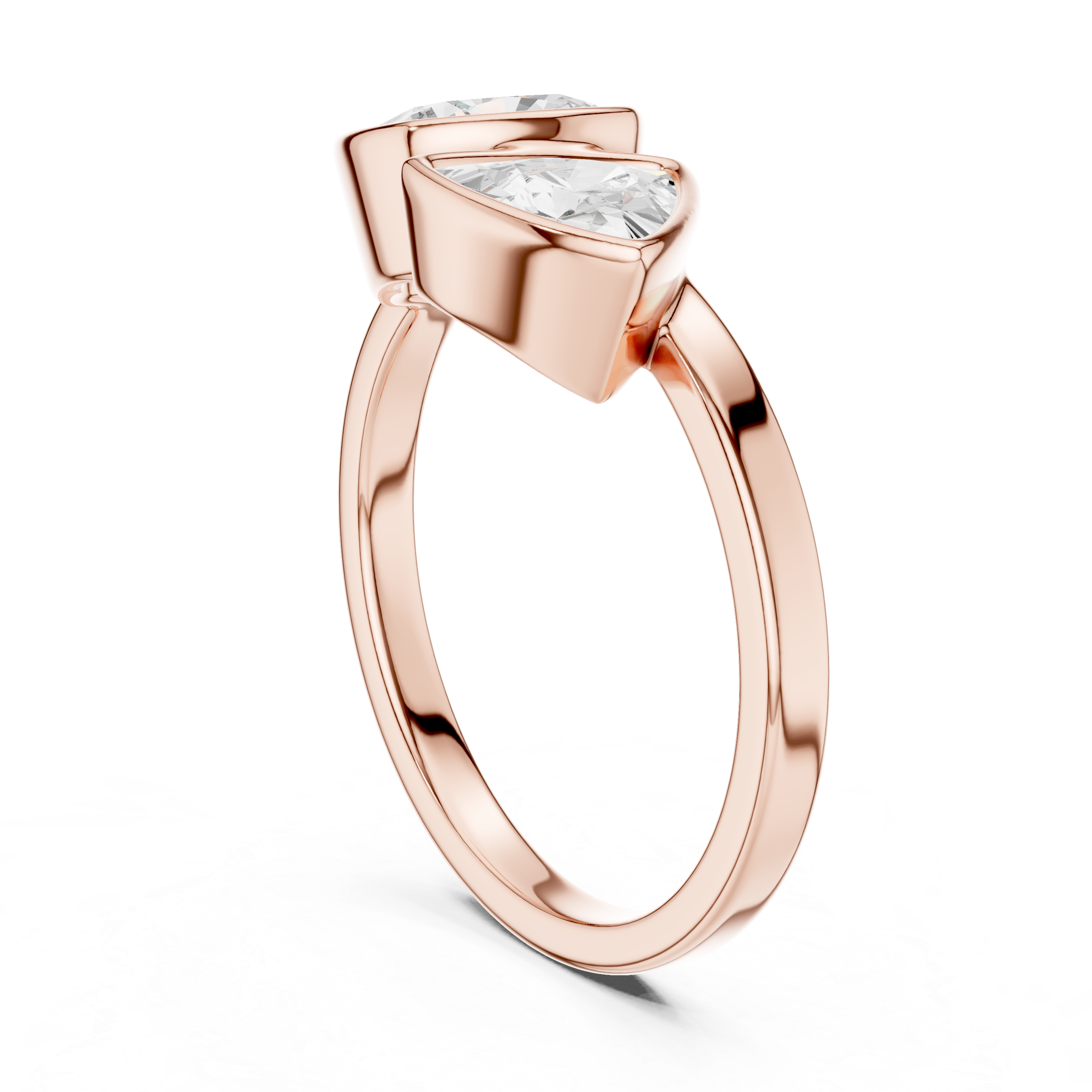 Cushion and Trillion Cut Diamond Bezel Two Stone Ring