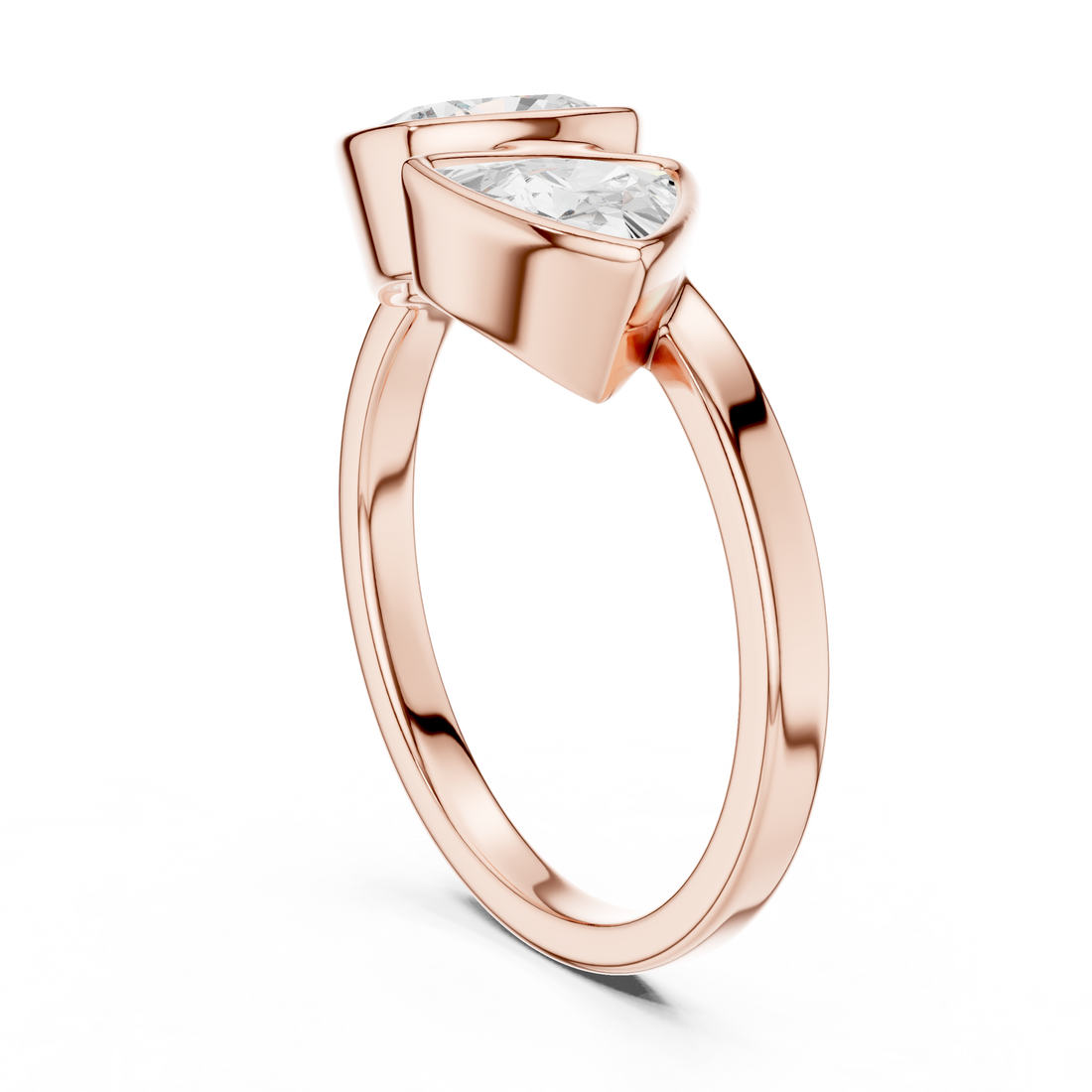 Cushion and Trillion Cut Diamond Bezel Two Stone Ring