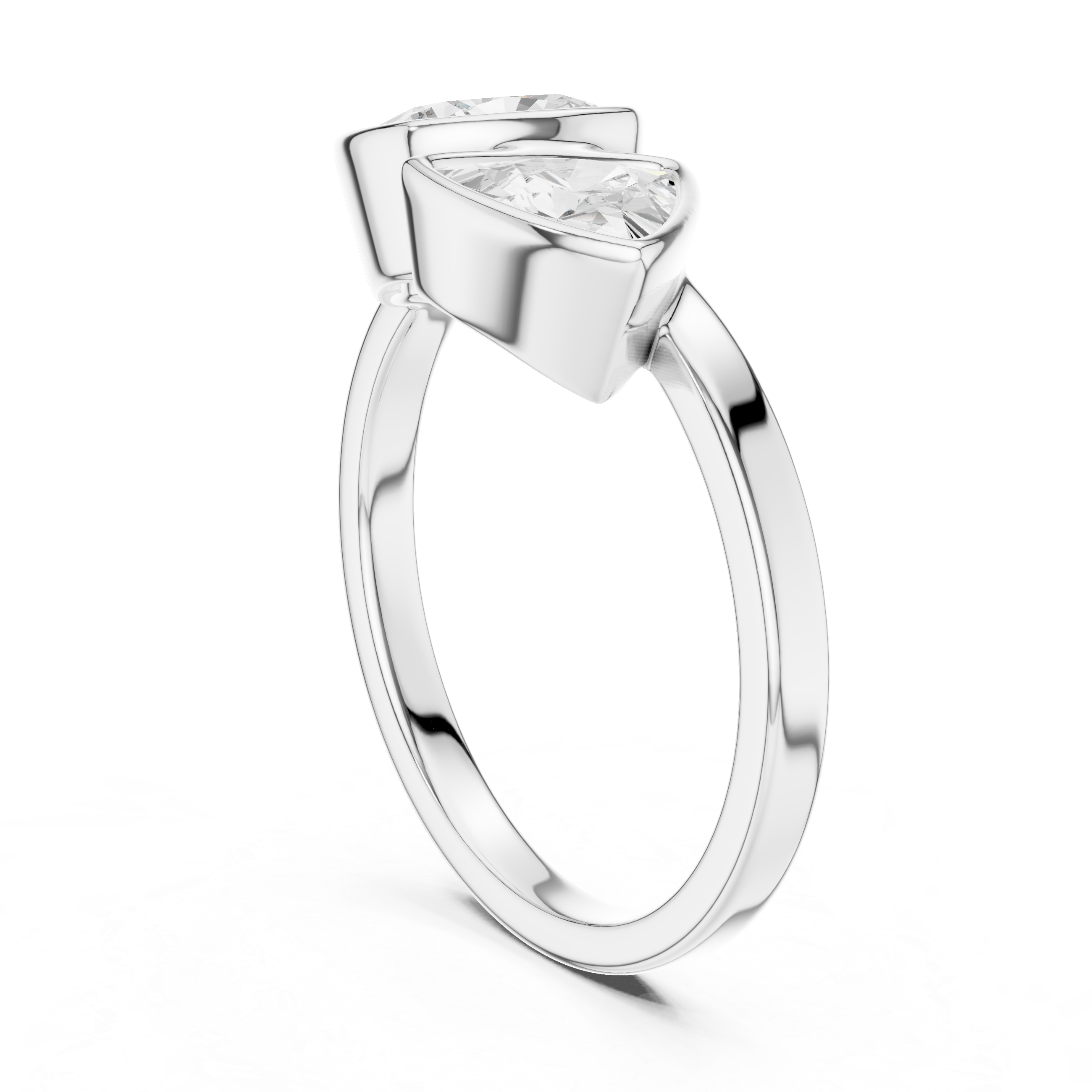 Cushion and Trillion Cut Diamond Bezel Two Stone Ring