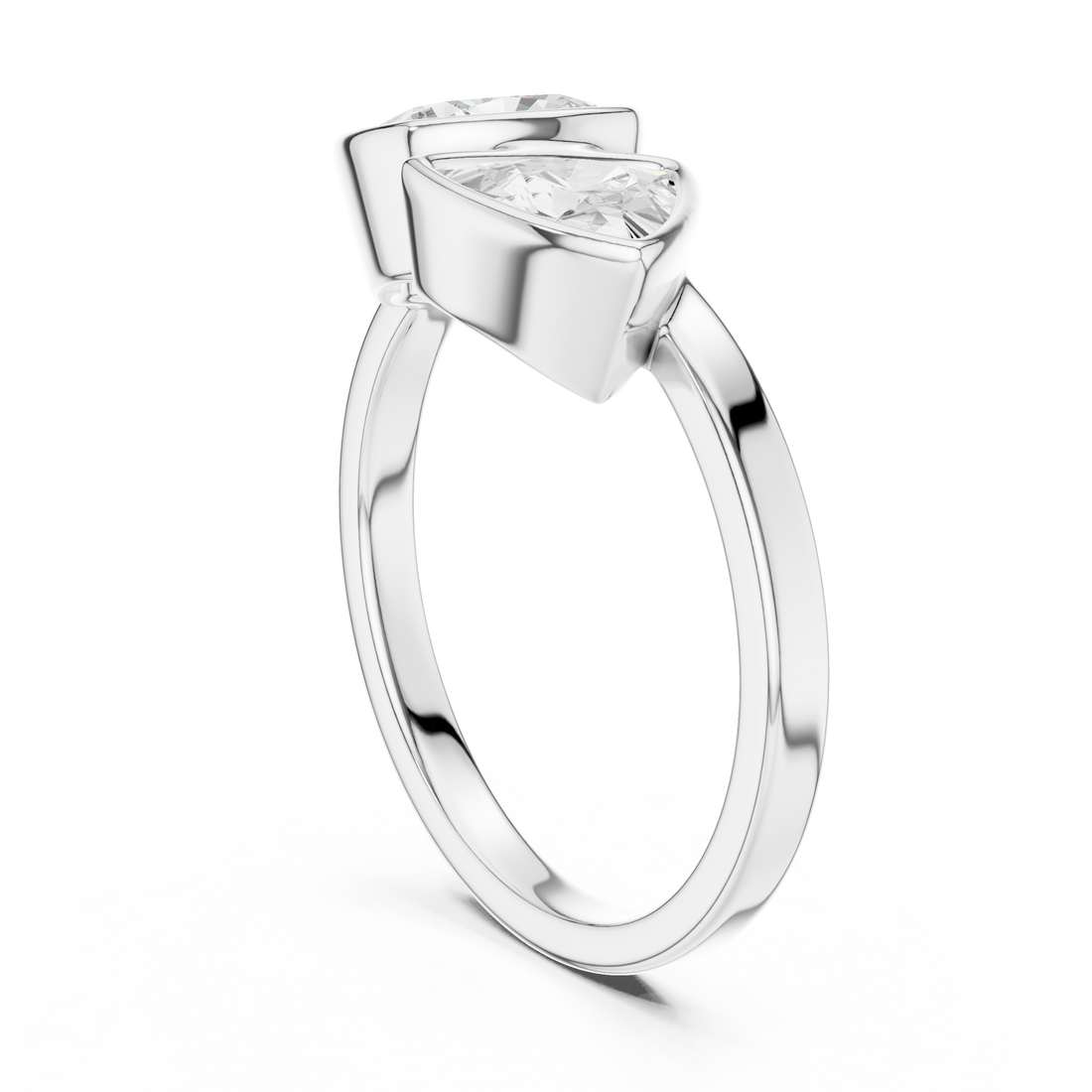 Cushion and Trillion Cut Diamond Bezel Two Stone Ring